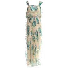 John Galliano Silk chiffon watercolour print Grecian evening dress, c. 2000s