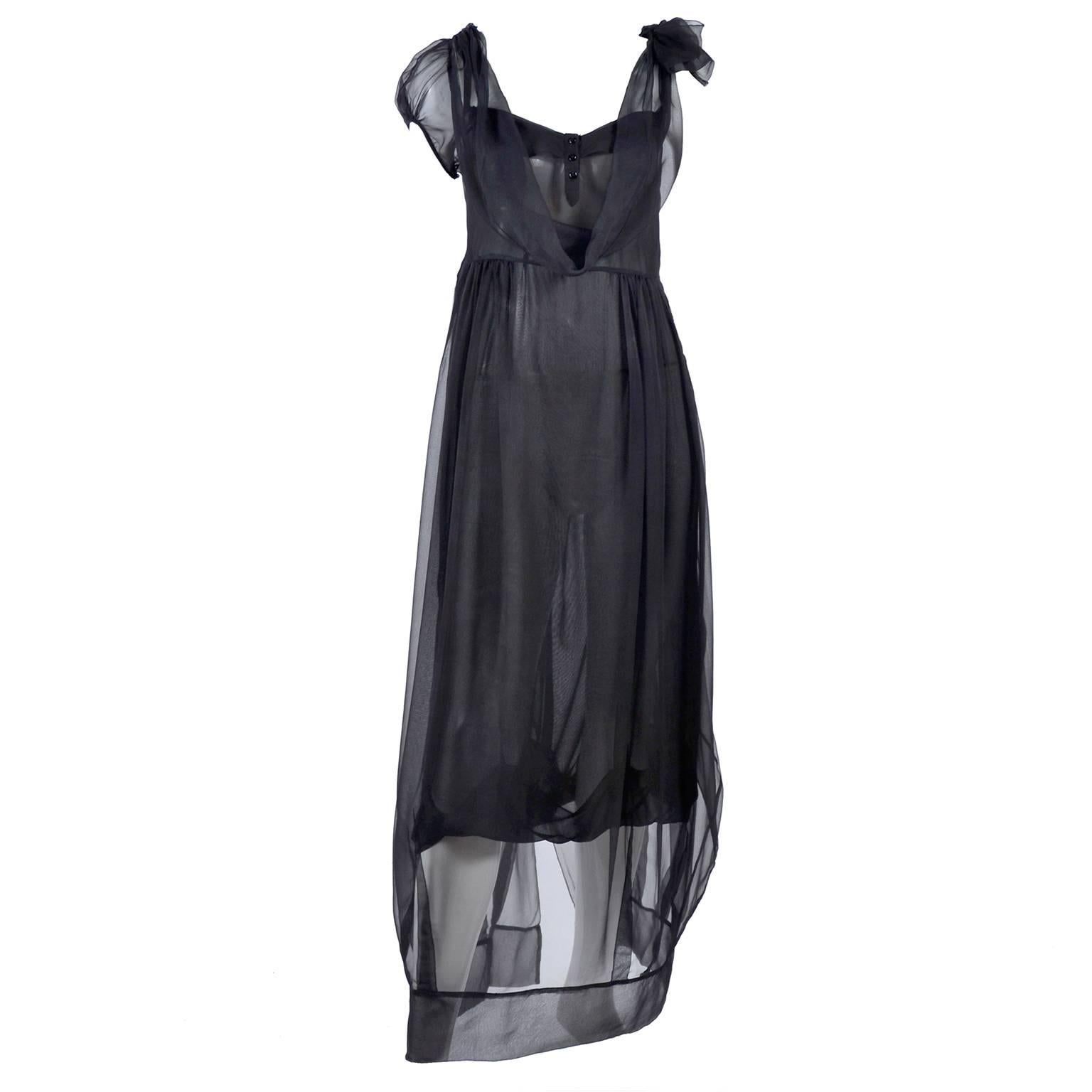 F/W 2006 John Galliano Black Sheer Silk Dress w/ Overlay  Renaissance Inspired (Schwarz)