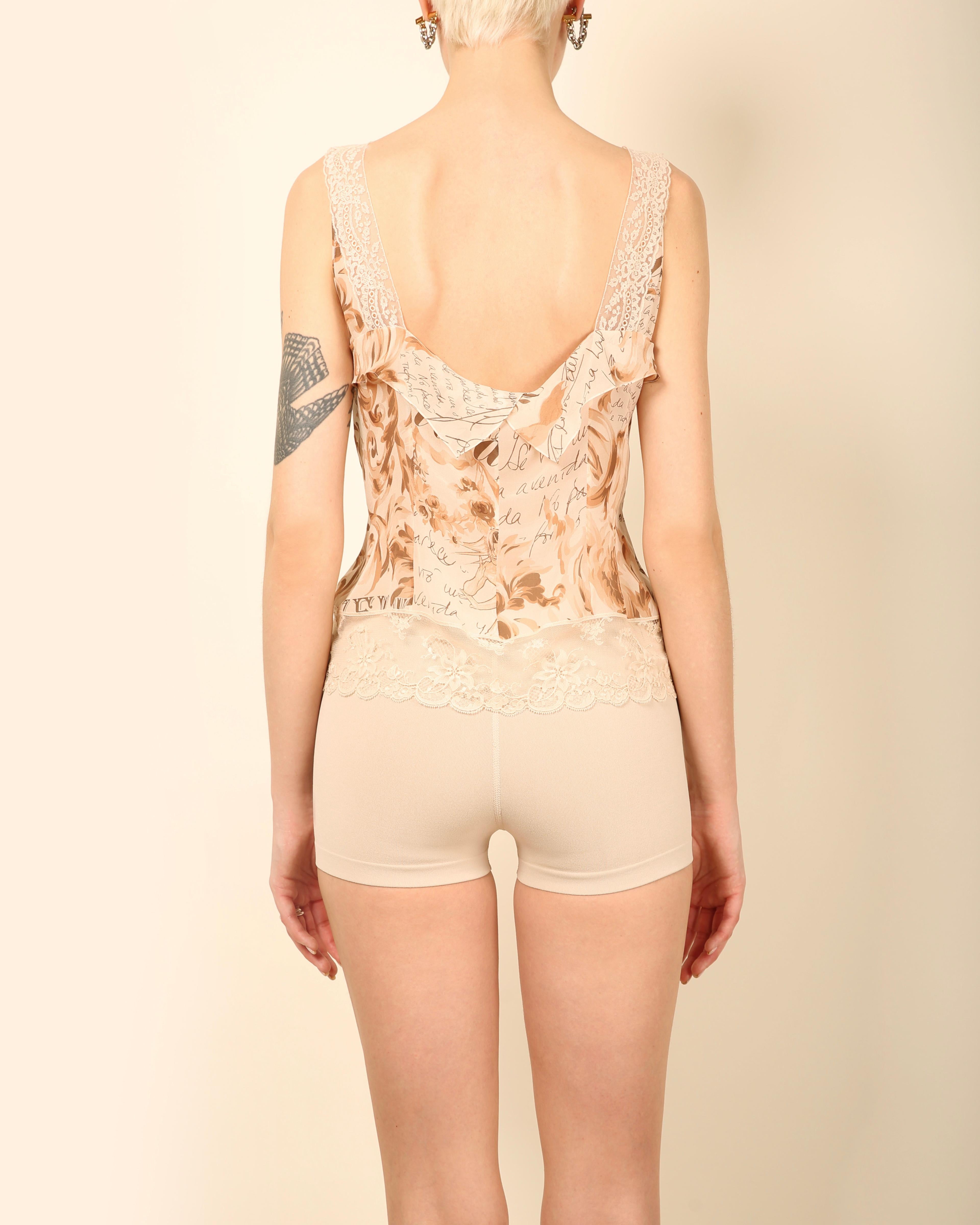 John Galliano silk floral print lace sheer button up cream beige dress top  7