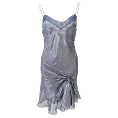 John Galliano - Vestito sottoveste in misto seta con taglio sbieco e rifiniture in pizzo