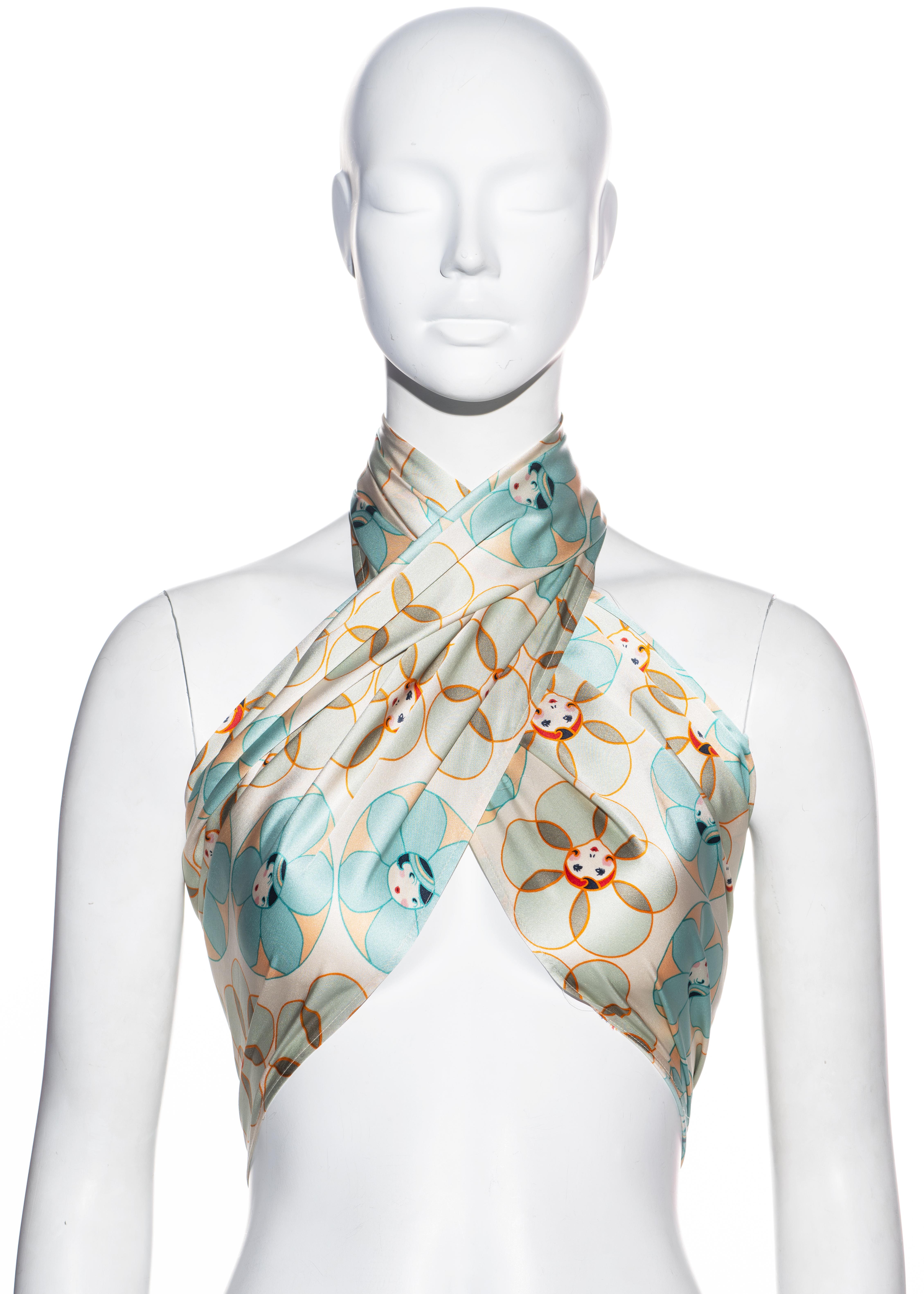 Gray John Galliano silk multifunctional fringed bandeau top / scarf, ss 2001