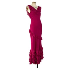 John Galliano silk ruffle pink gown