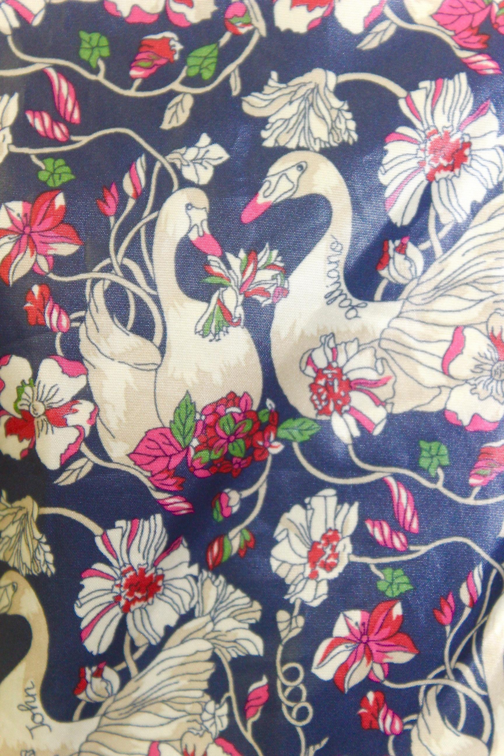 John Galliano Silk Swan Print Padded Coat For Sale 7