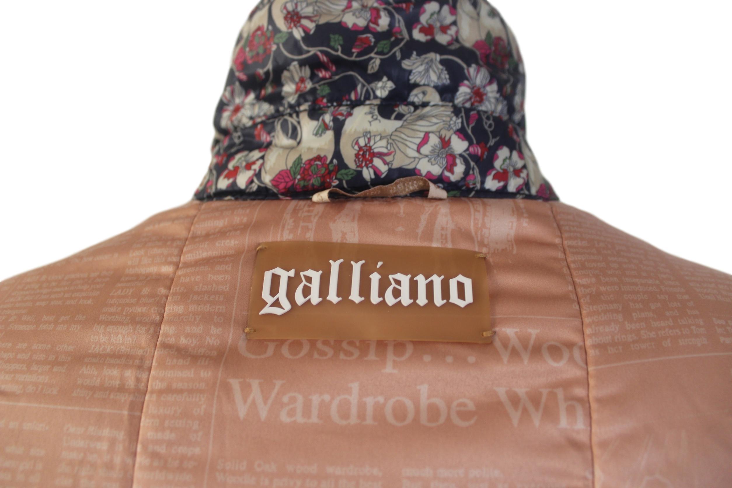 John Galliano Silk Swan Print Padded Coat For Sale 15