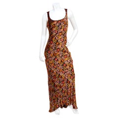 John Galliano Halbdurchsichtiges Maxikleid aus Seide und Samt mit Blumendruck