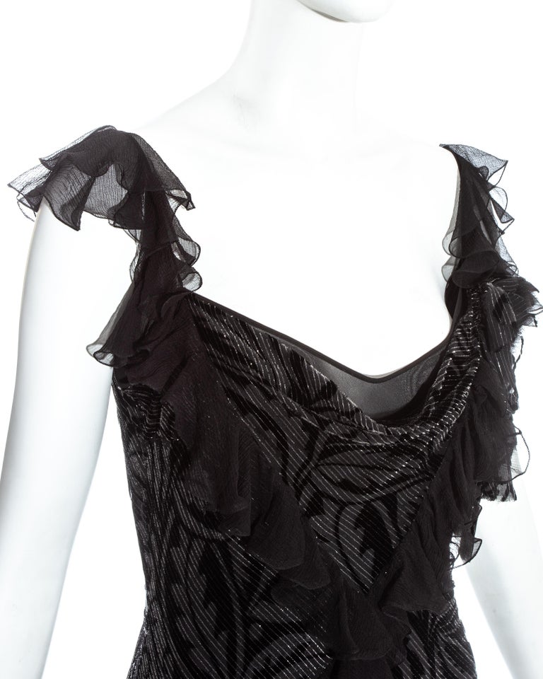 Black John Galliano silver and black silk flamenco evening dress with train, c. 2000s For Sale