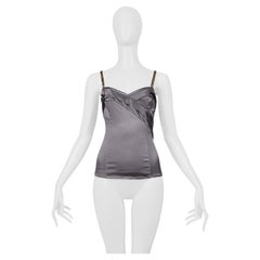 John Galliano Silver Satin Corset Top With Leopard Print Straps