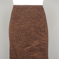 JOHN GALLIANO Size 10 Brown Alligator Print A Line Maxi Skirt