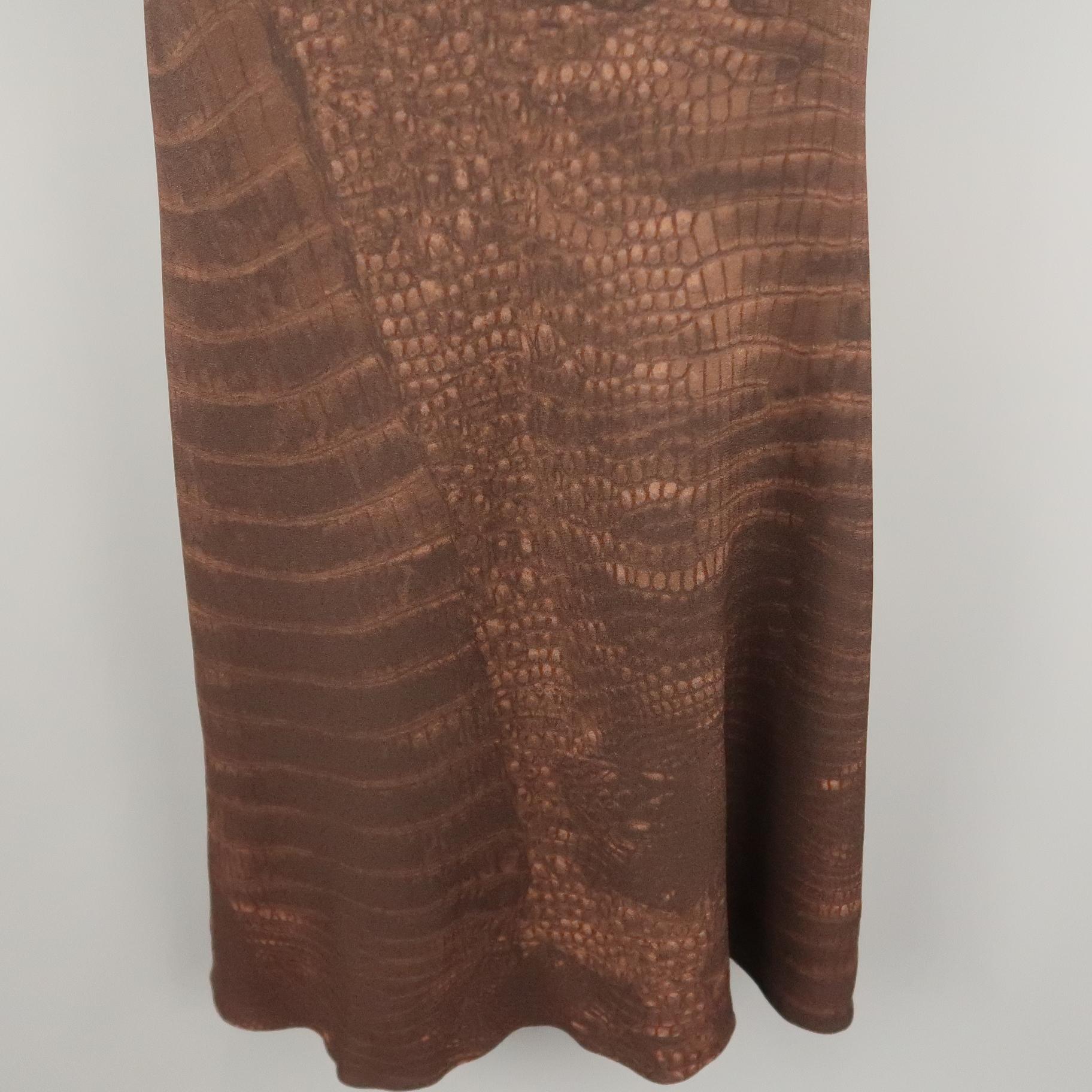 JOHN GALLIANO Size 10 Brown Alligator Print A Line Maxi Skirt In Excellent Condition In San Francisco, CA