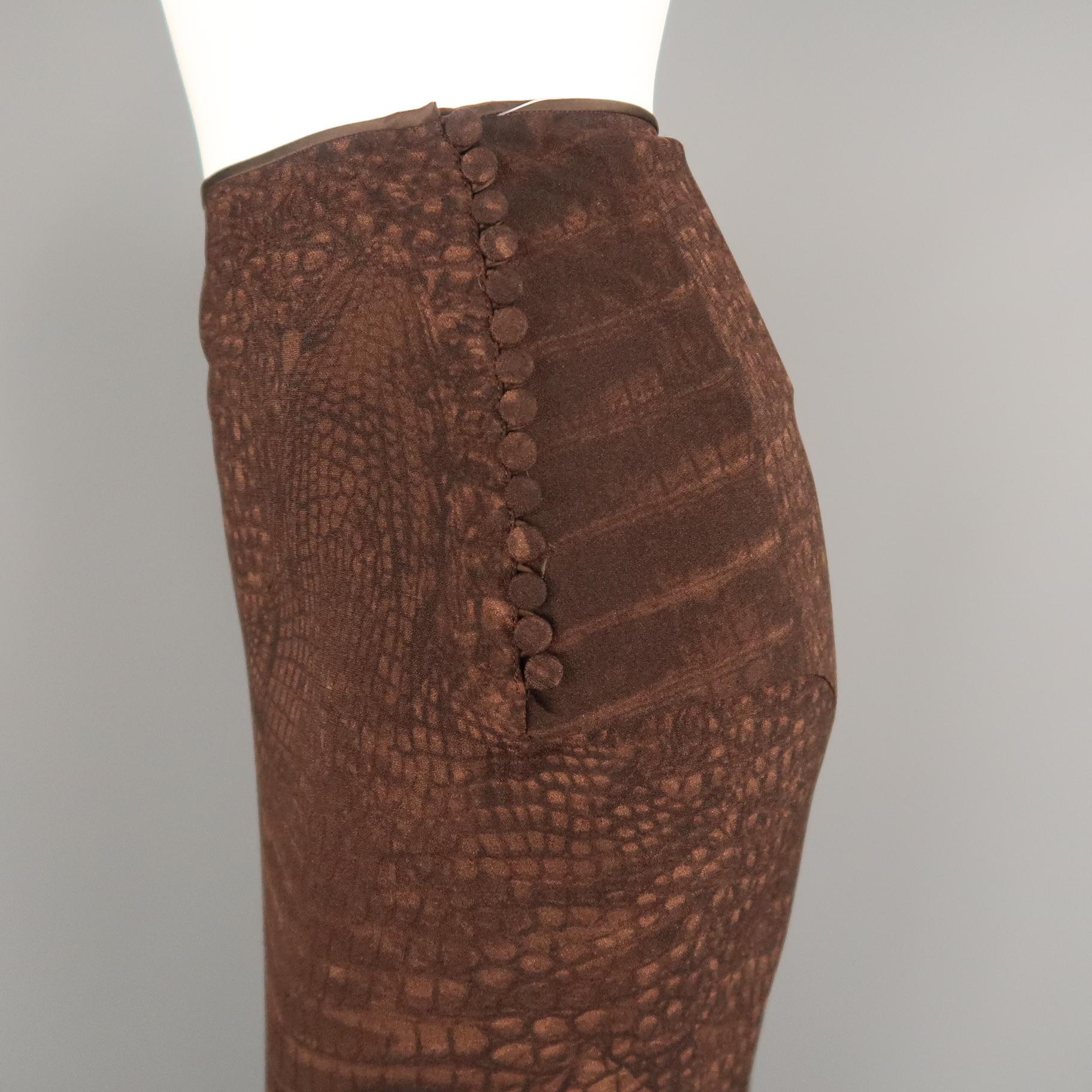 Women's JOHN GALLIANO Size 10 Brown Alligator Print A Line Maxi Skirt