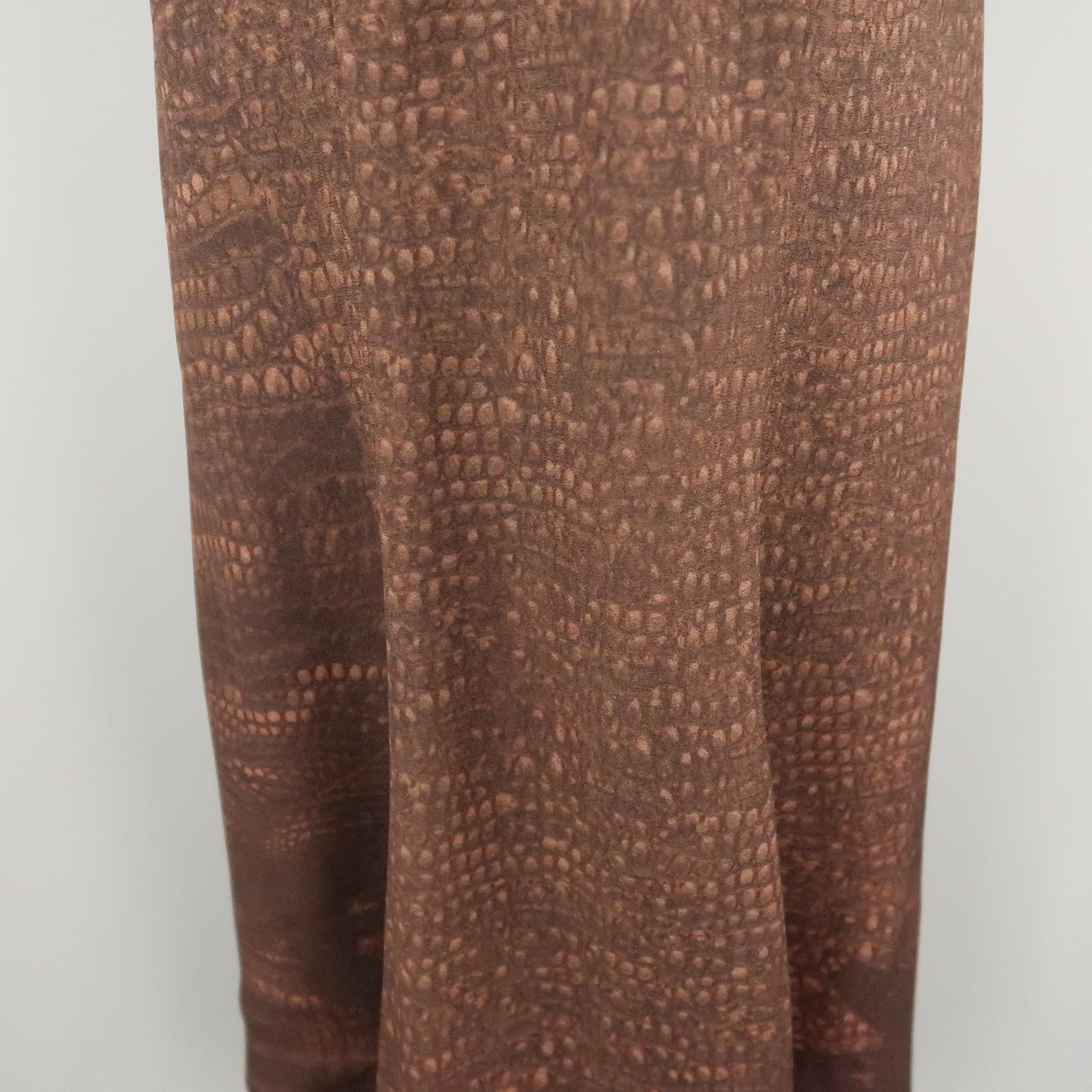 JOHN GALLIANO Size 10 Brown Alligator Print A Line Maxi Skirt 2