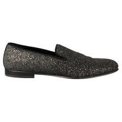 JOHN GALLIANO - Mocassins en daim noir et argenté pailletés, taille 13