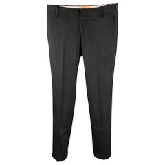 JOHN GALLIANO Pantalones de vestir con cremallera de mezcla de lana negra talla 32