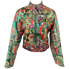 Vintage JOHN GALLIANO Size 4 Multi-Color Embroidered Abstract Silk Blend Jacket