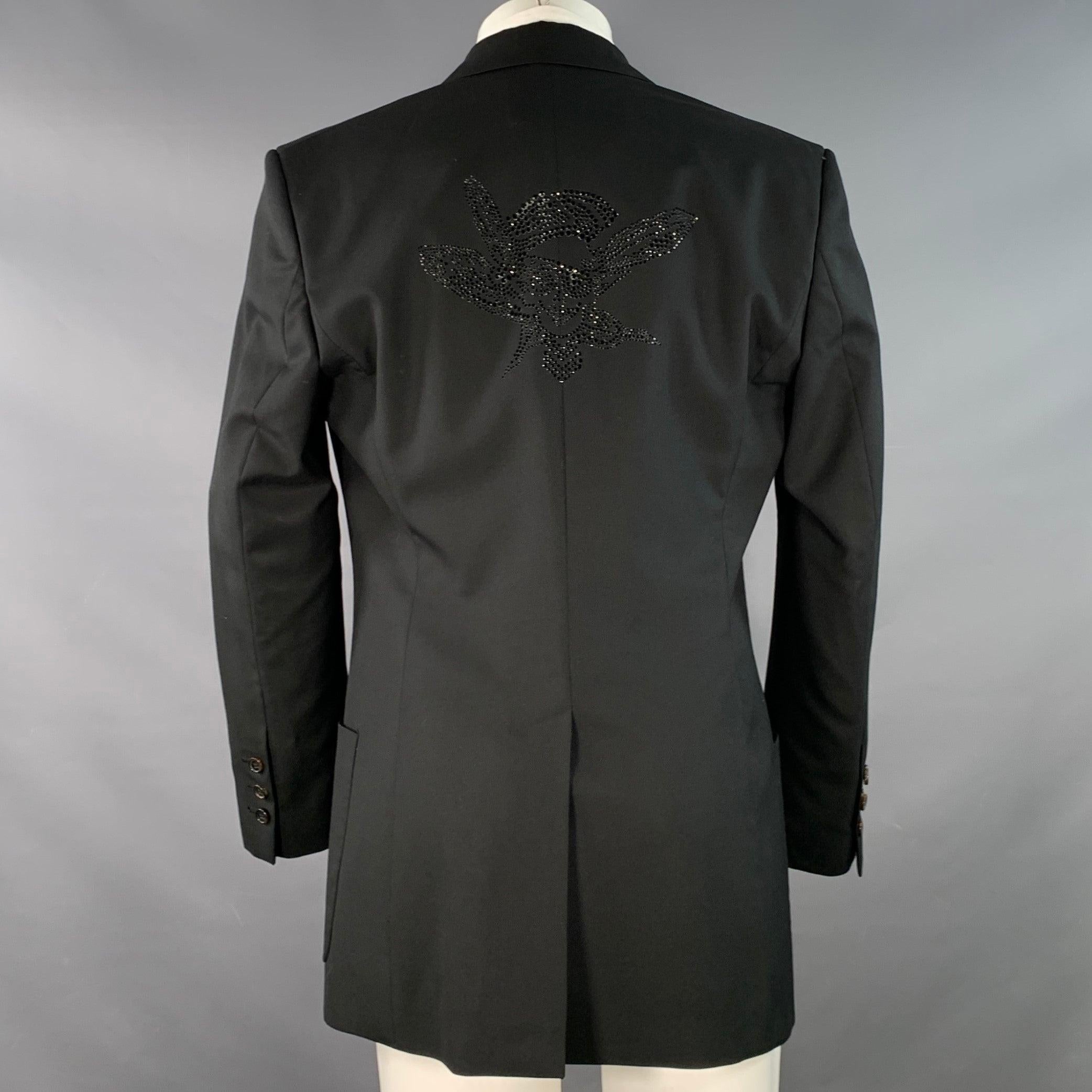 JOHN GALLIANO Size 40 Black Rhinestone Skull Virgin Wool Sport Coat In Good Condition For Sale In San Francisco, CA