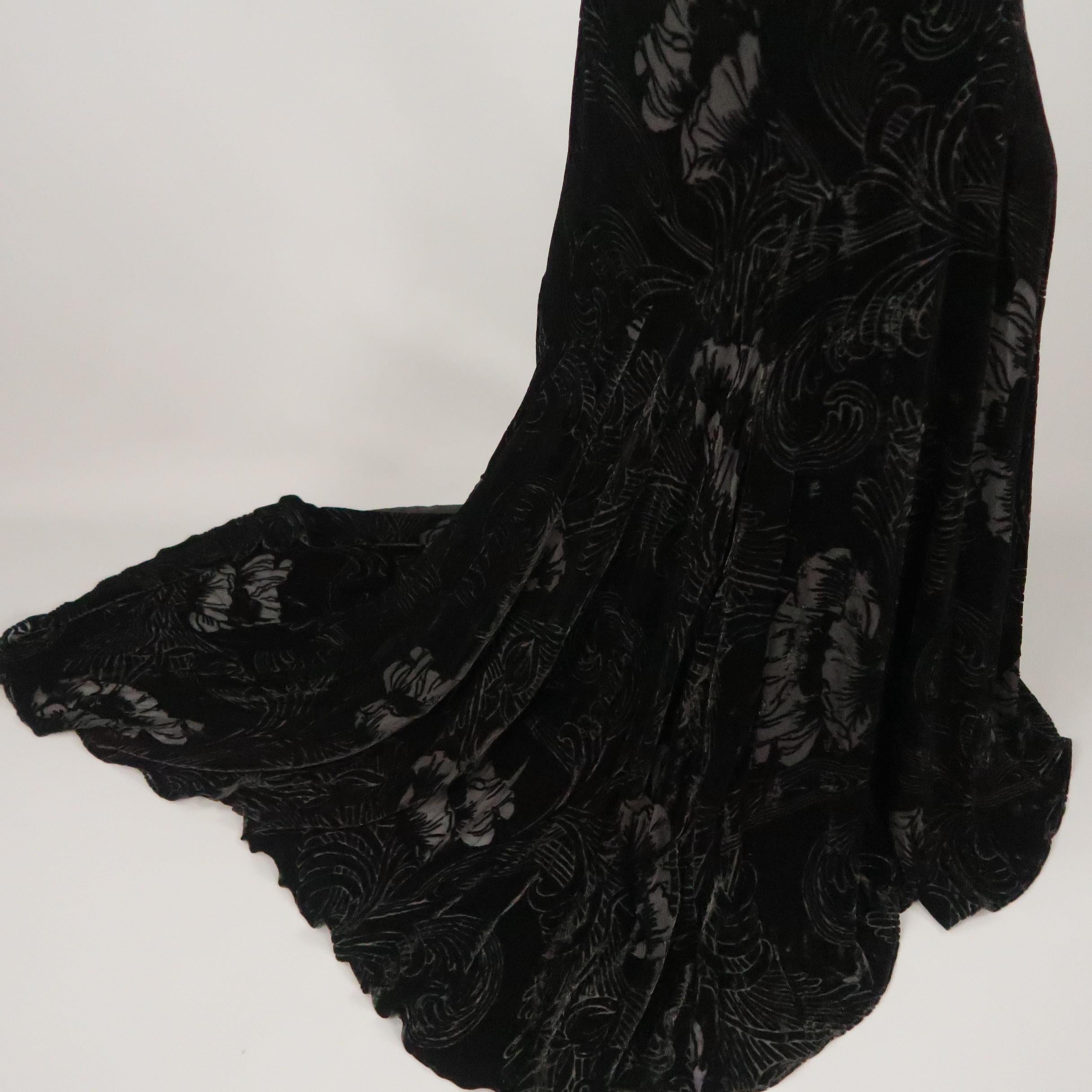 Women's or Men's JOHN GALLIANO Size 8 Black Floral Burnout Velvet Rhinestone Strap Dress / Gown