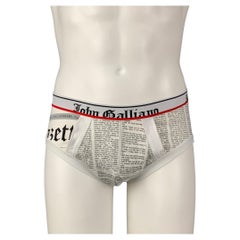 JOHN GALLIANO Size L White Black Newspaper Print Cotton Blend Underwear