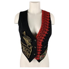 JOHN GALLIANO Size M Black & Red Gold Pinstripe Newspaper Vest