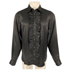 JOHN GALLIANO Size M Black Ruffled Silk Button Up Long Sleeve Shirt