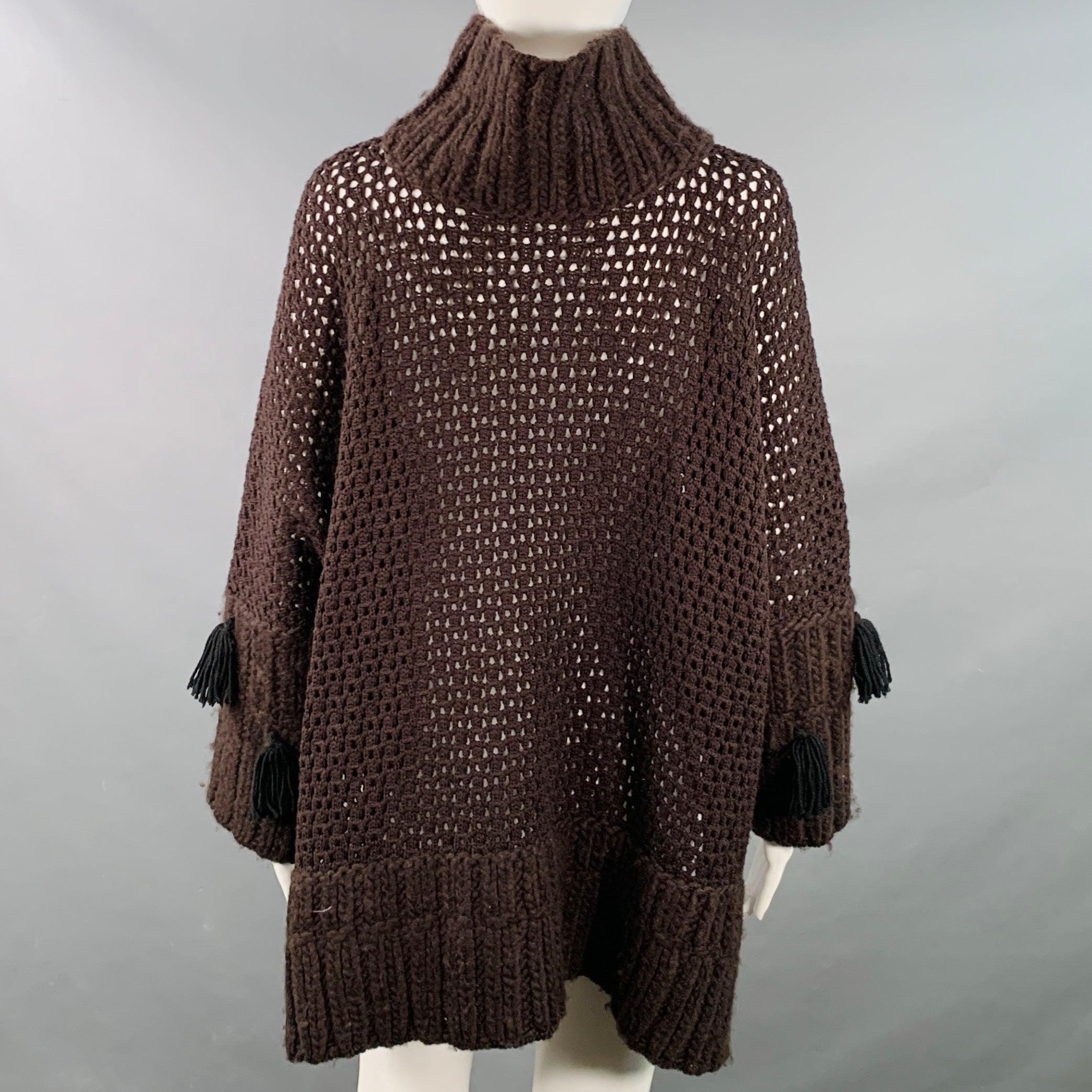 Women's JOHN GALLIANO Size M Brown Wool Blend Turtleneck Chunky Knit Sweater For Sale