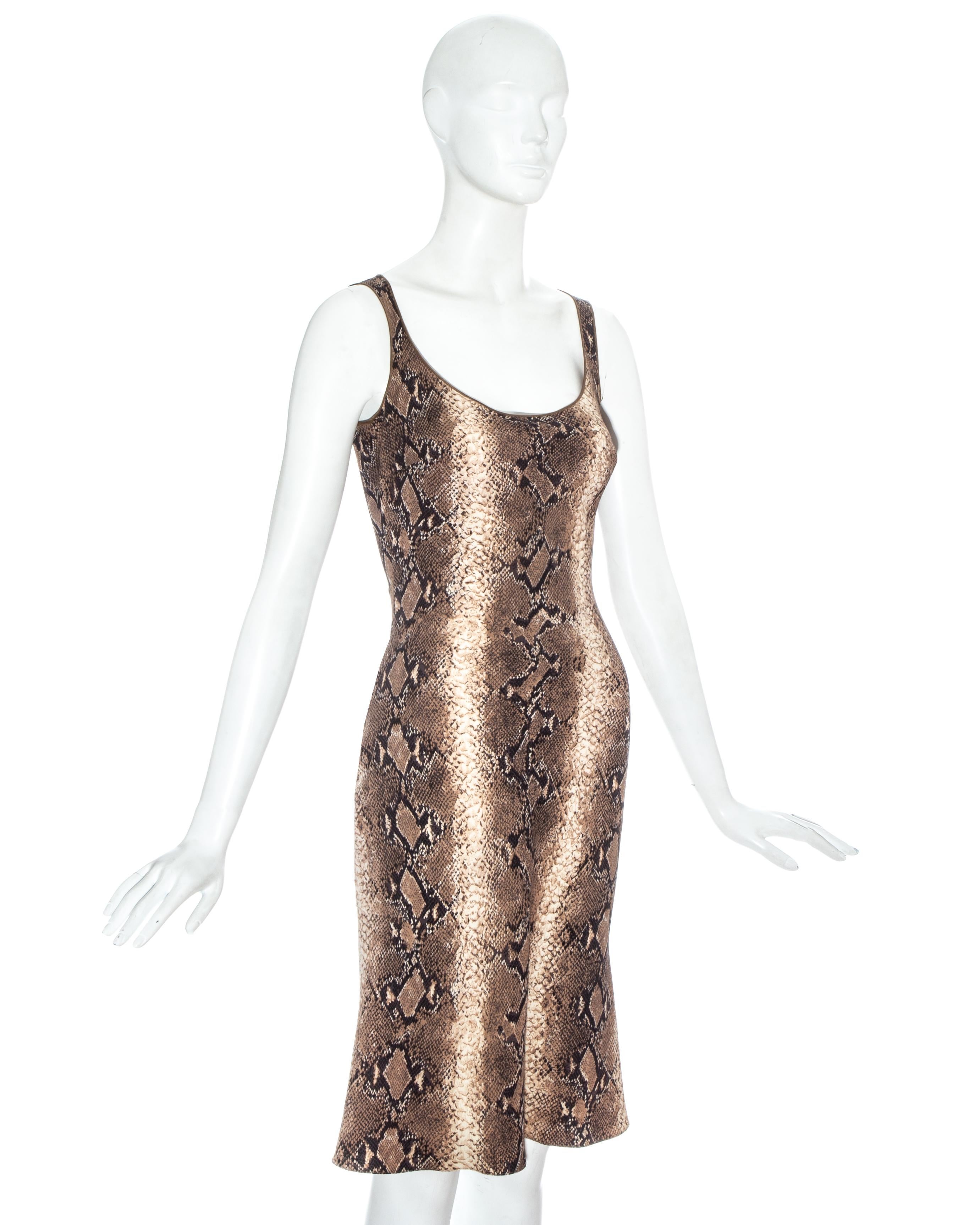 Brown John Galliano snakeskin print mid length dress, ss 2000 For Sale