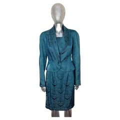 John Galliano Spring 1999 Blue Silk Brocade Skirt Suit