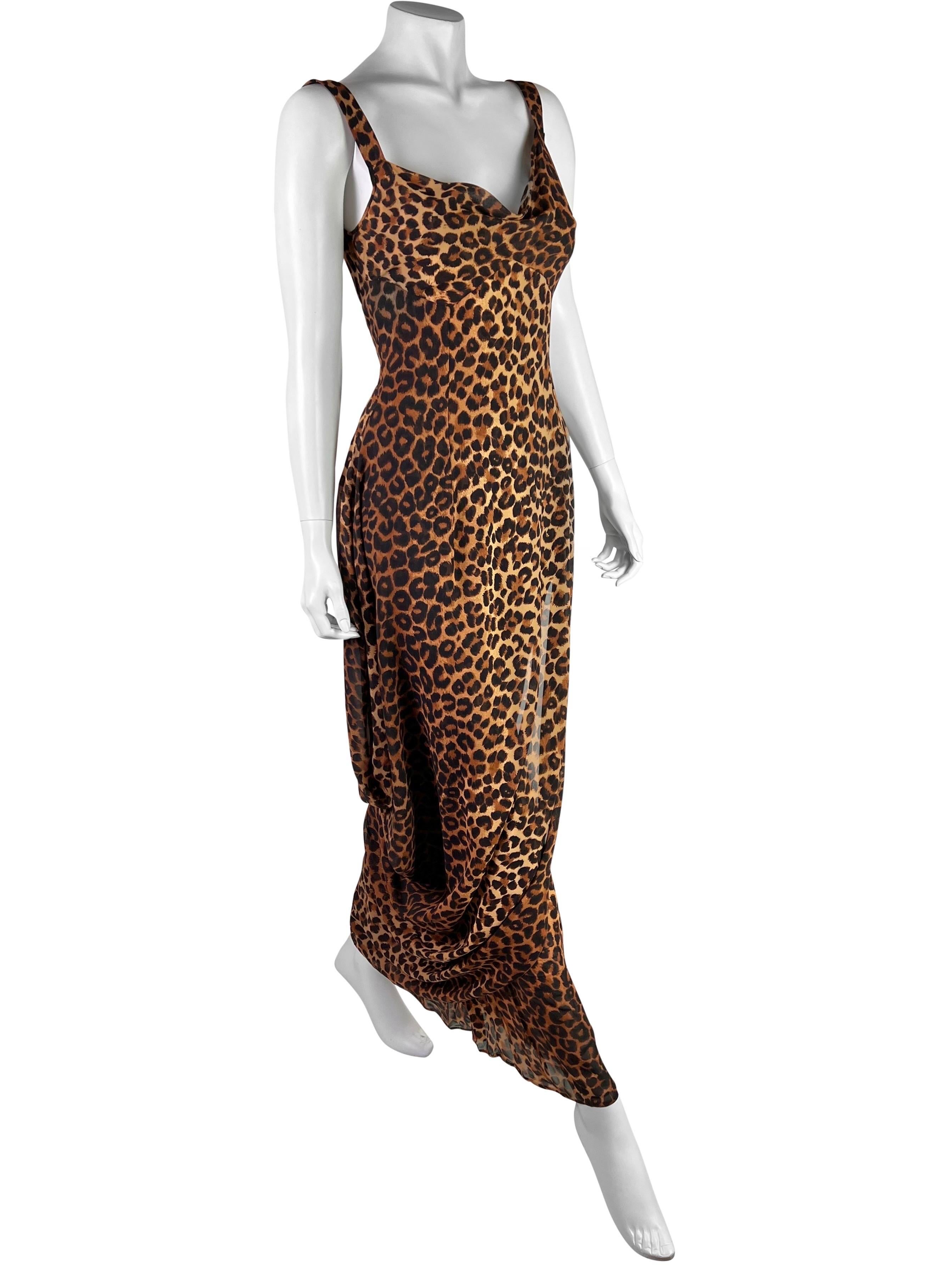 A stunning leopard dress by John Galliano with a signature side draping on the skirt, stunning cowl neck a row of handmade buttons on the side. 

Size FR 40, fits like Medium but can be pinched for the Small. 

Measurements (flat lay on one