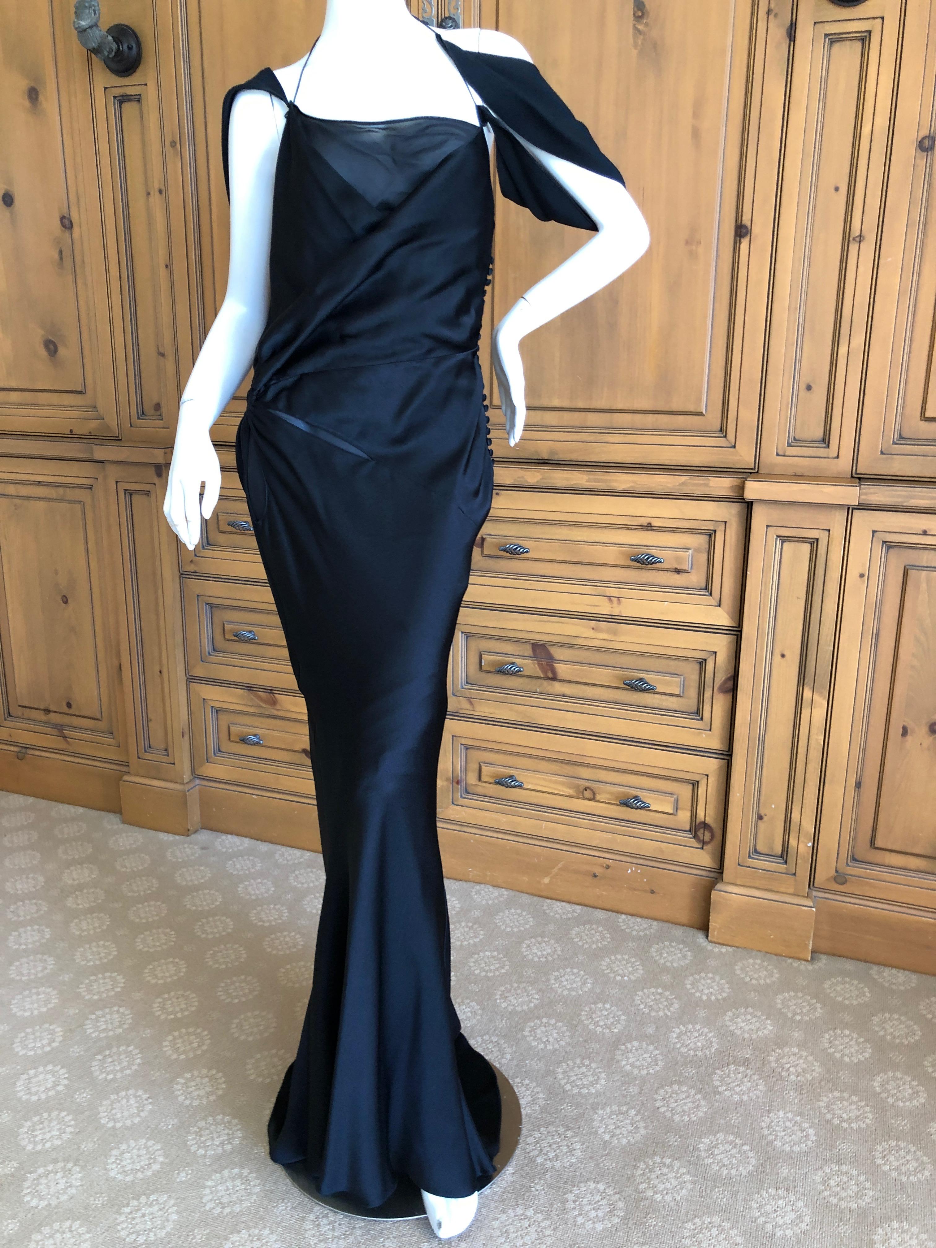 John Galliano Spring 2000 Black Bias Cut Evening Dress with Sheer Inserts Sz 42 In Excellent Condition For Sale In Cloverdale, CA