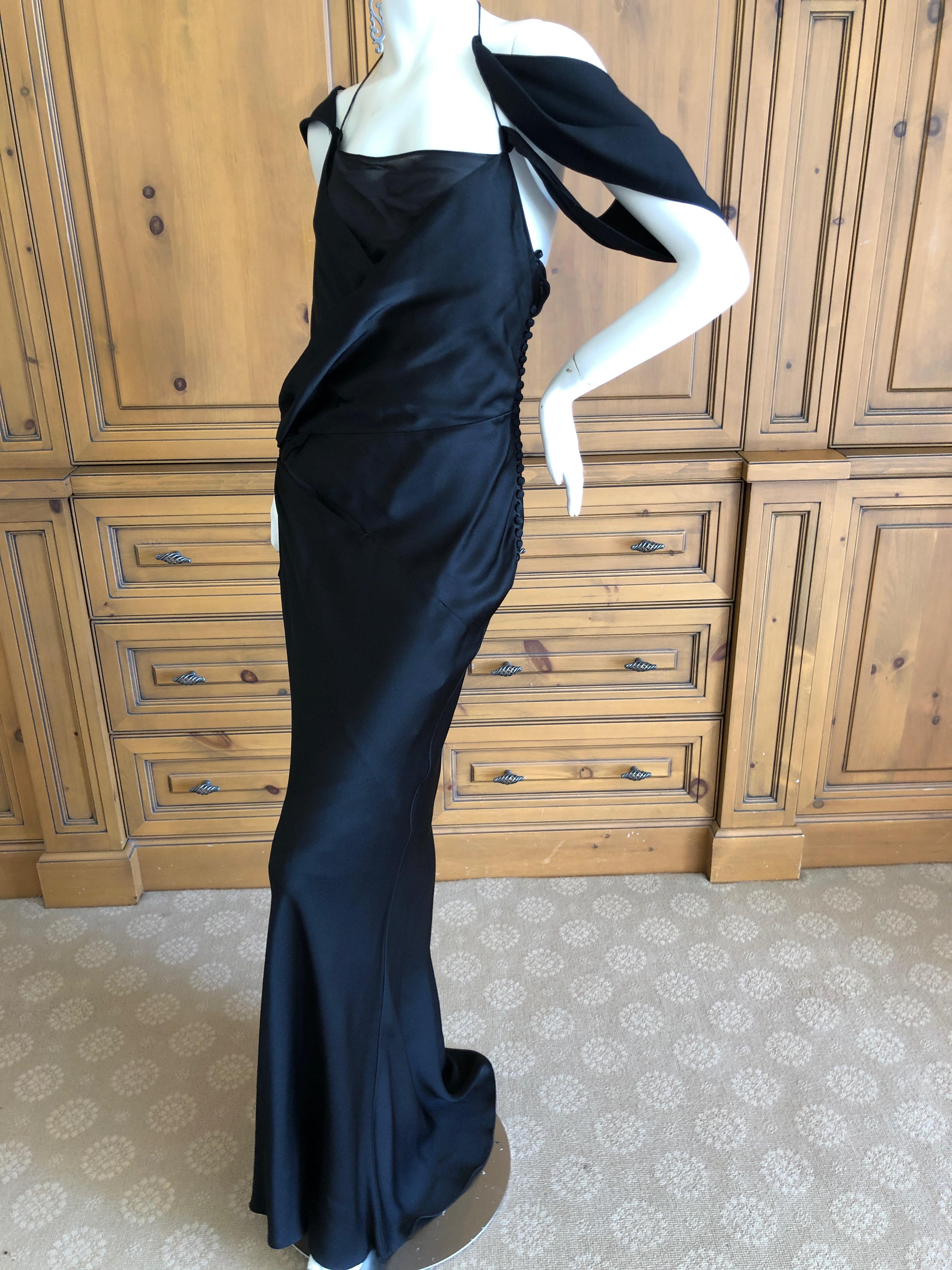 John Galliano Spring 2000 Black Bias Cut Evening Dress with Sheer Inserts Sz 42 For Sale 2