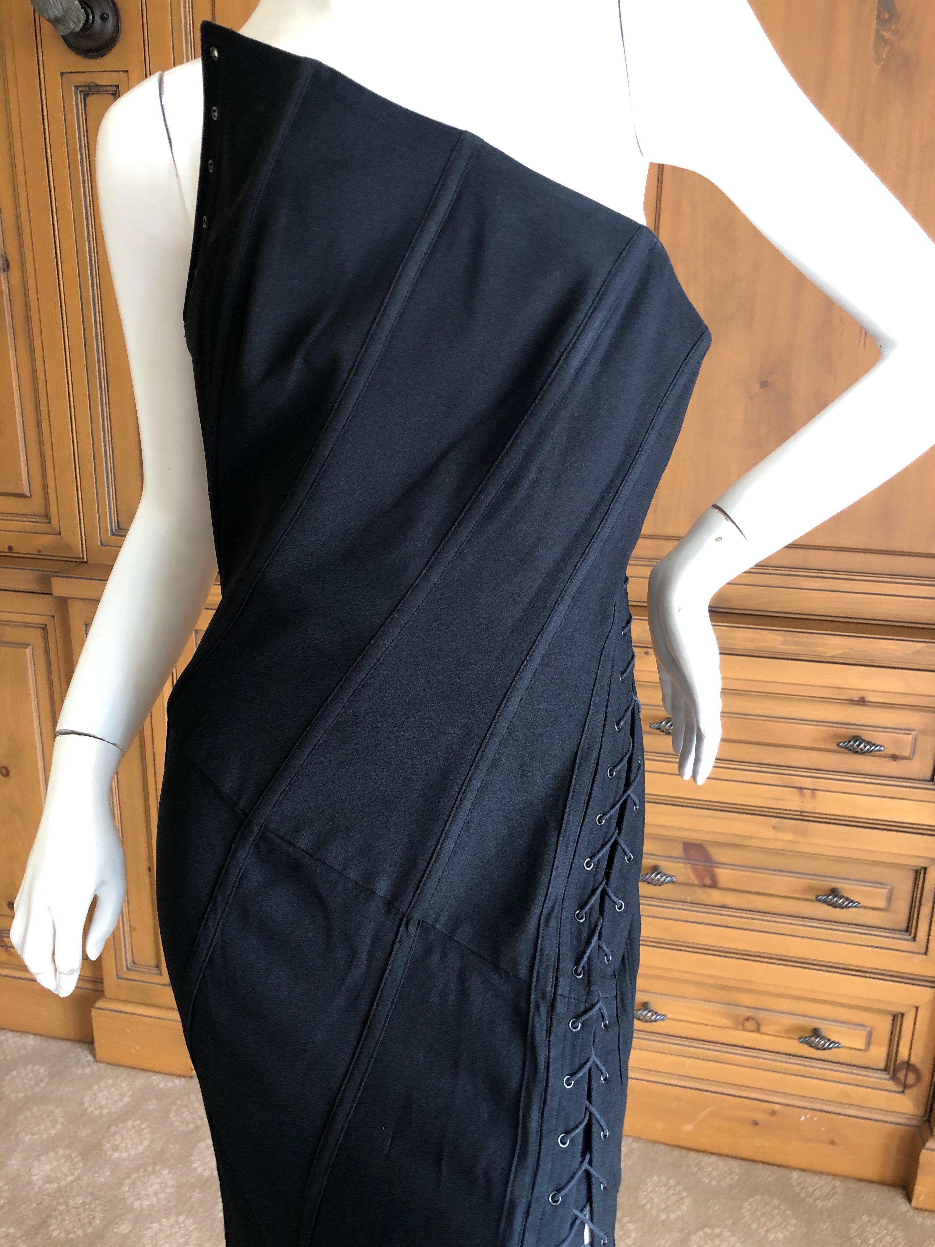 John Galliano Spring 2000 Goth Black Asymmetrical Lace Up Corset Dress  In Excellent Condition For Sale In Cloverdale, CA
