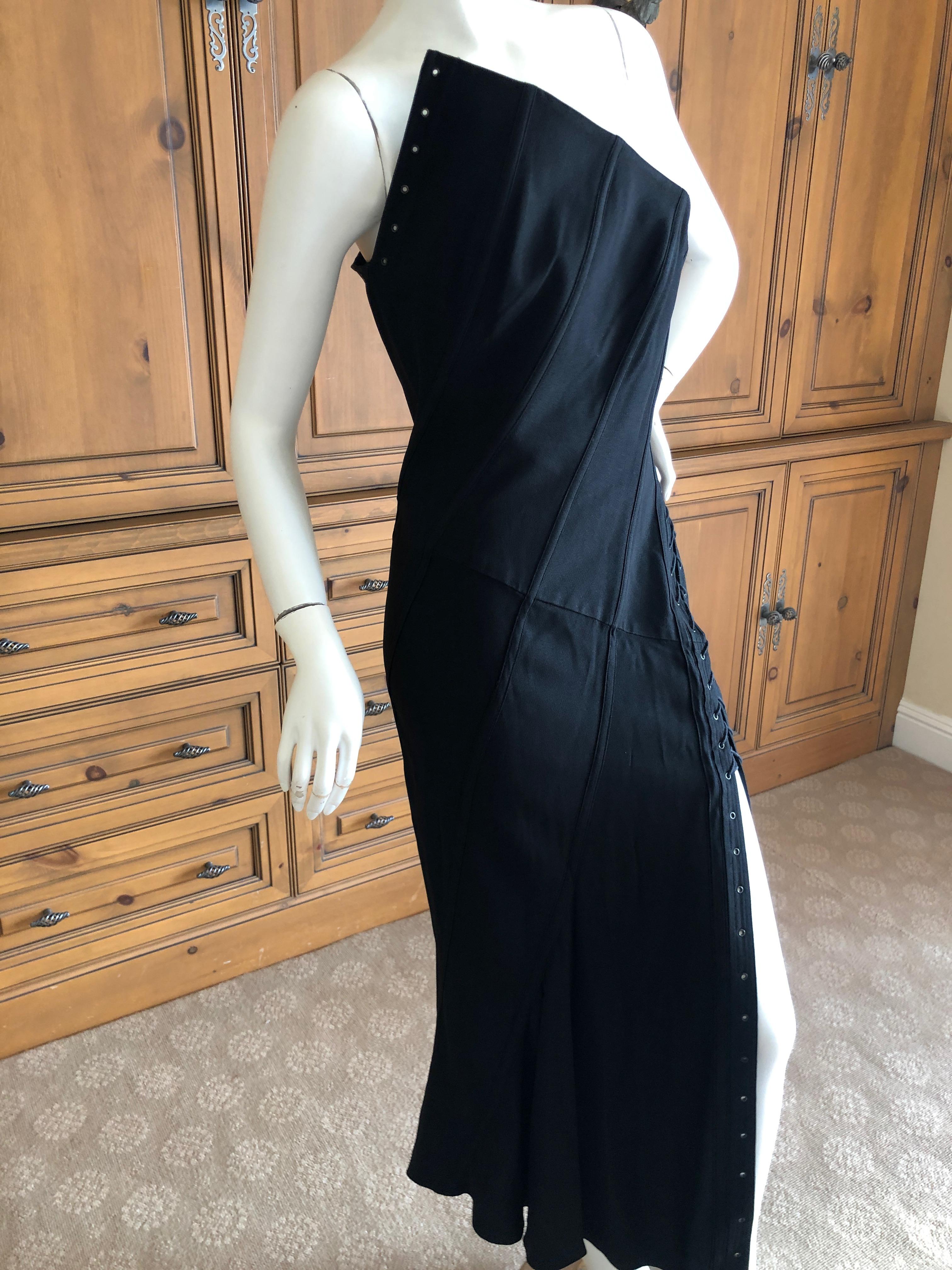 Women's John Galliano Spring 2000 Goth Black Asymmetrical Lace Up Corset Dress  For Sale