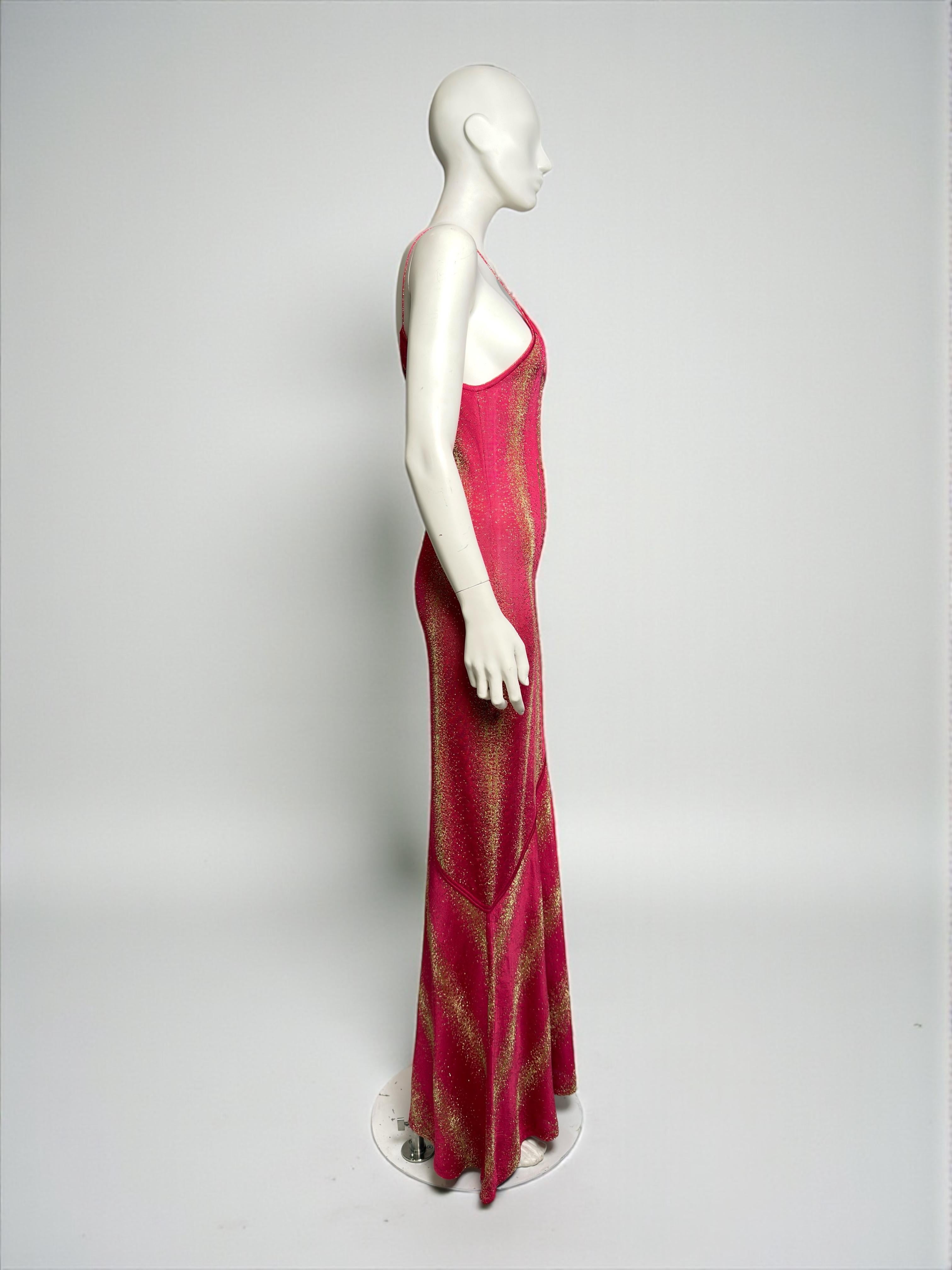 John Galliano Printemps 2001 Robe à empiècements bias métallisés fuchsia et or Bon état - En vente à Paris, FR