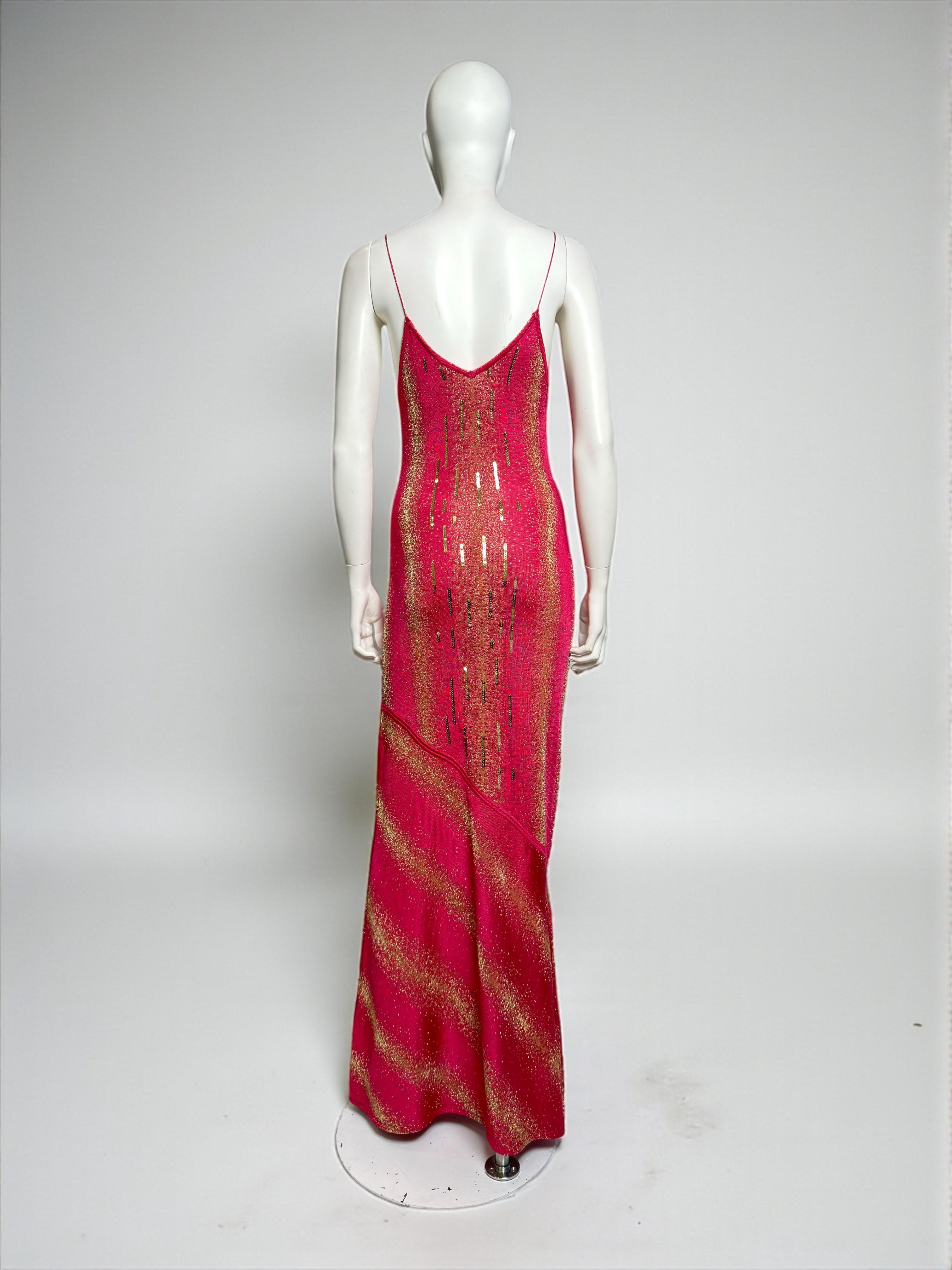 John Galliano Printemps 2001 Robe à empiècements bias métallisés fuchsia et or Pour femmes en vente