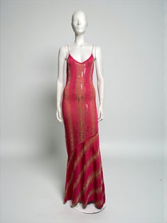 John Galliano Spring 2001 Fuchsia and Gold Metallic Bias Cut Slip Gown