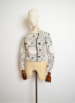 John Galliano Spring 2002 Bandana heart print Vintage Cotton silk Moto Jacket