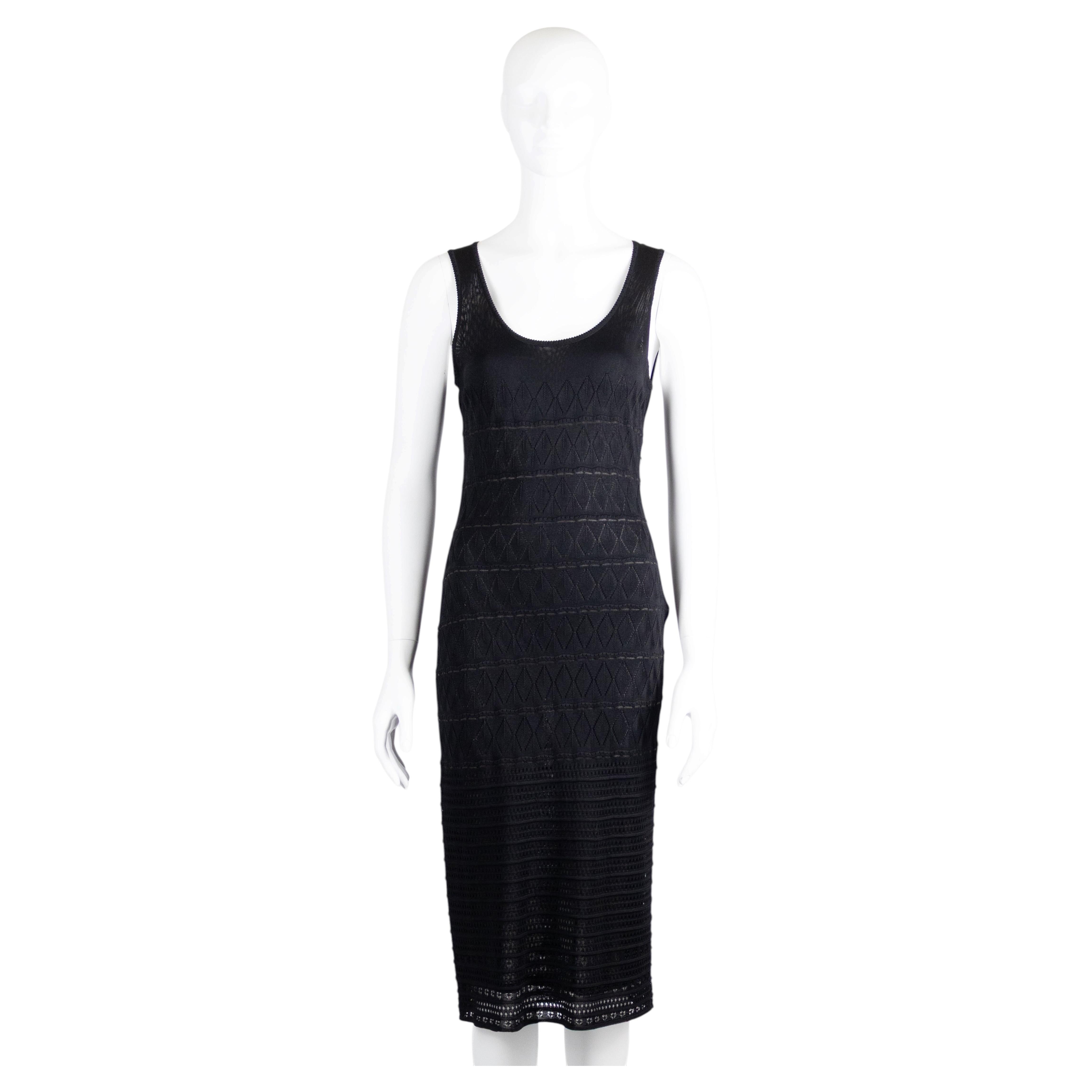 John Galliano Spring/Summer 1999 Black Diamond Knit Sleeveless Dress For Sale