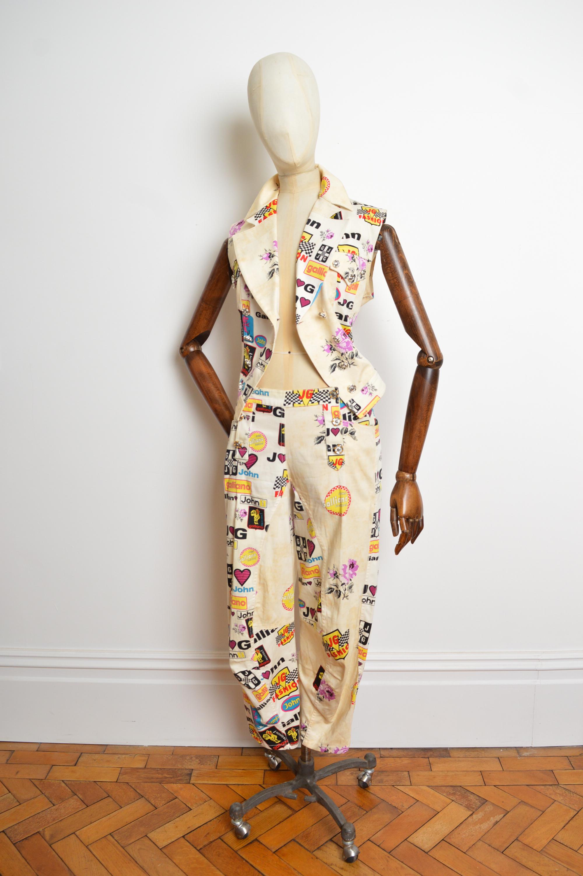 John Galliano Spring /Summer 2002 Runway Waistcoat Top & Matching Low rise Pants For Sale 7