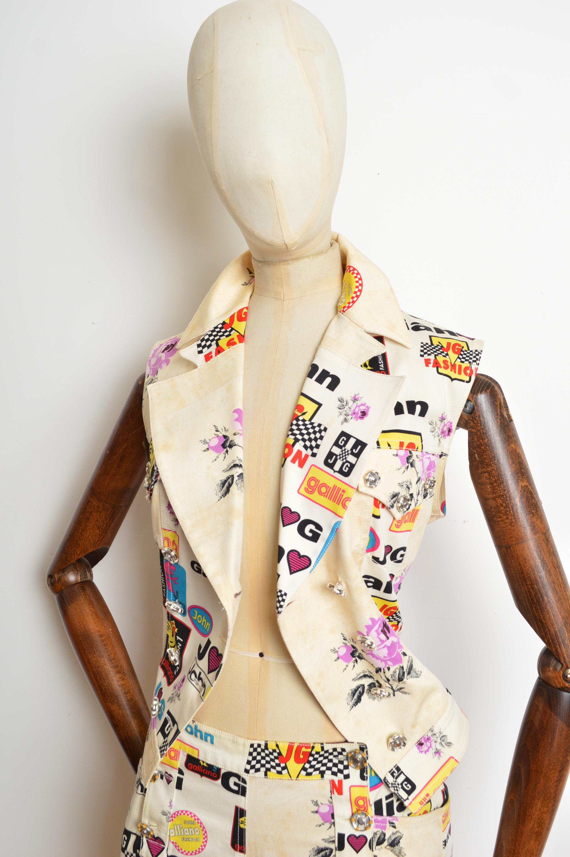 John Galliano Spring /Summer 2002 Runway Waistcoat Top & Matching Low rise Pants For Sale 8