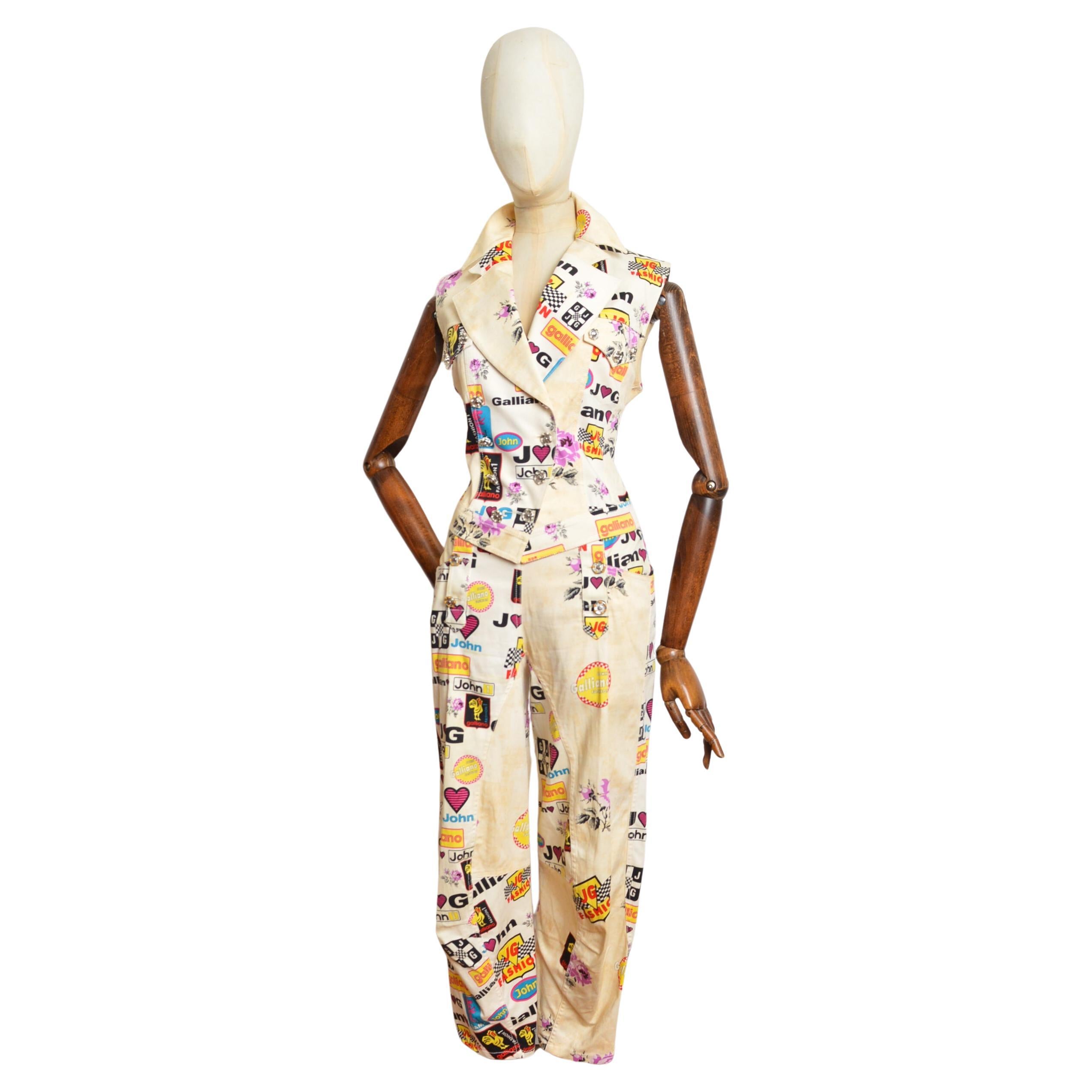 John Galliano Spring /Summer 2002 Runway Waistcoat Top & Matching Low rise Pants For Sale