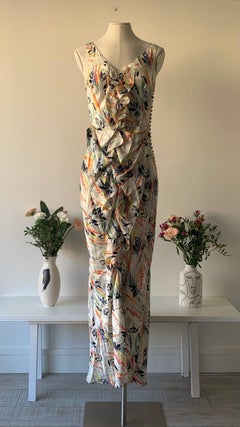 John Galliano Spring Summer 2003 ivory botanical print silk gown