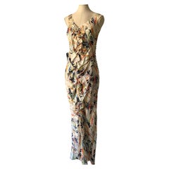 John Galliano Spring Summer 2003 ivory botanical print silk gown