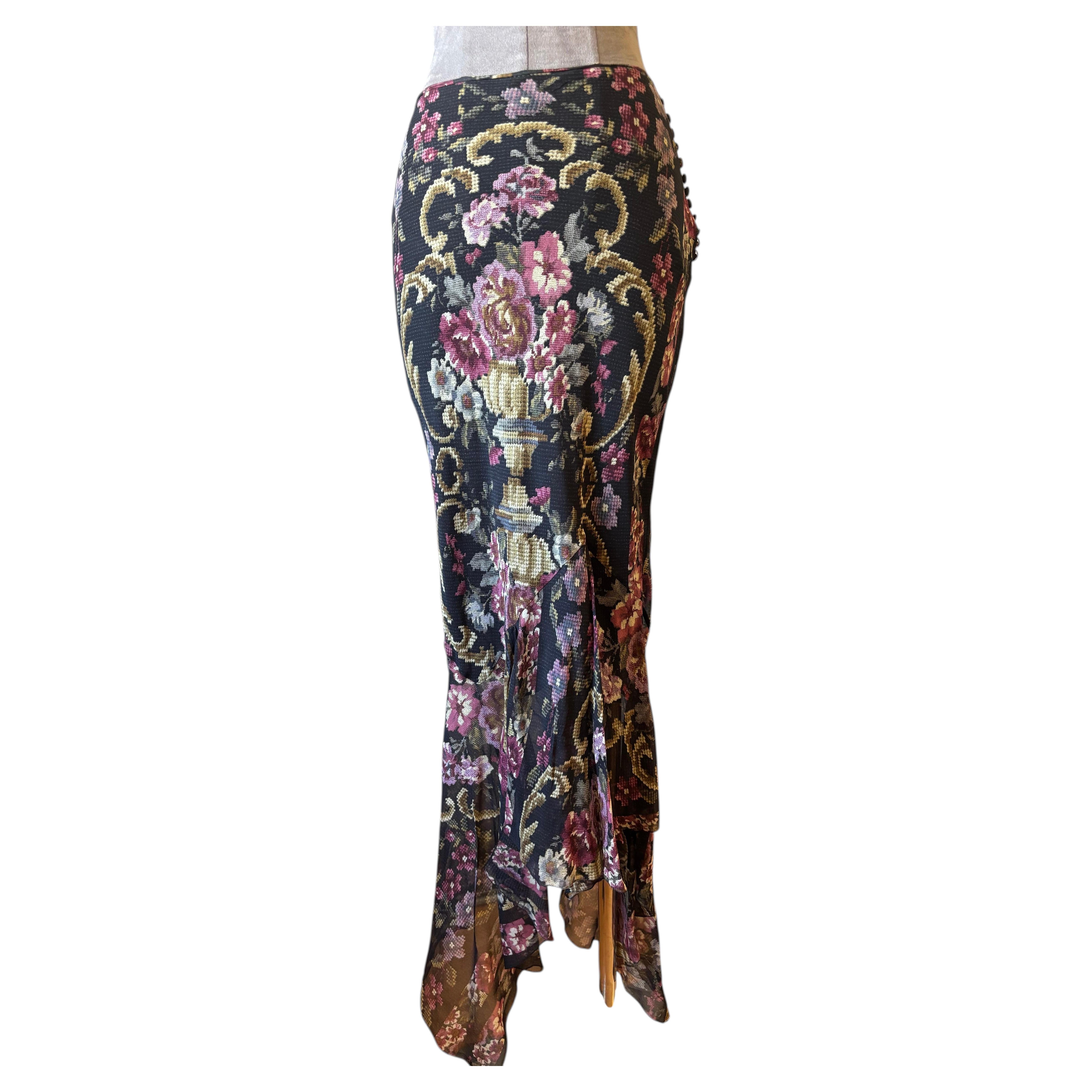 Jupe en soie à motifs floraux John Galliano, collection printemps-été 2004 – Fabriquée en France