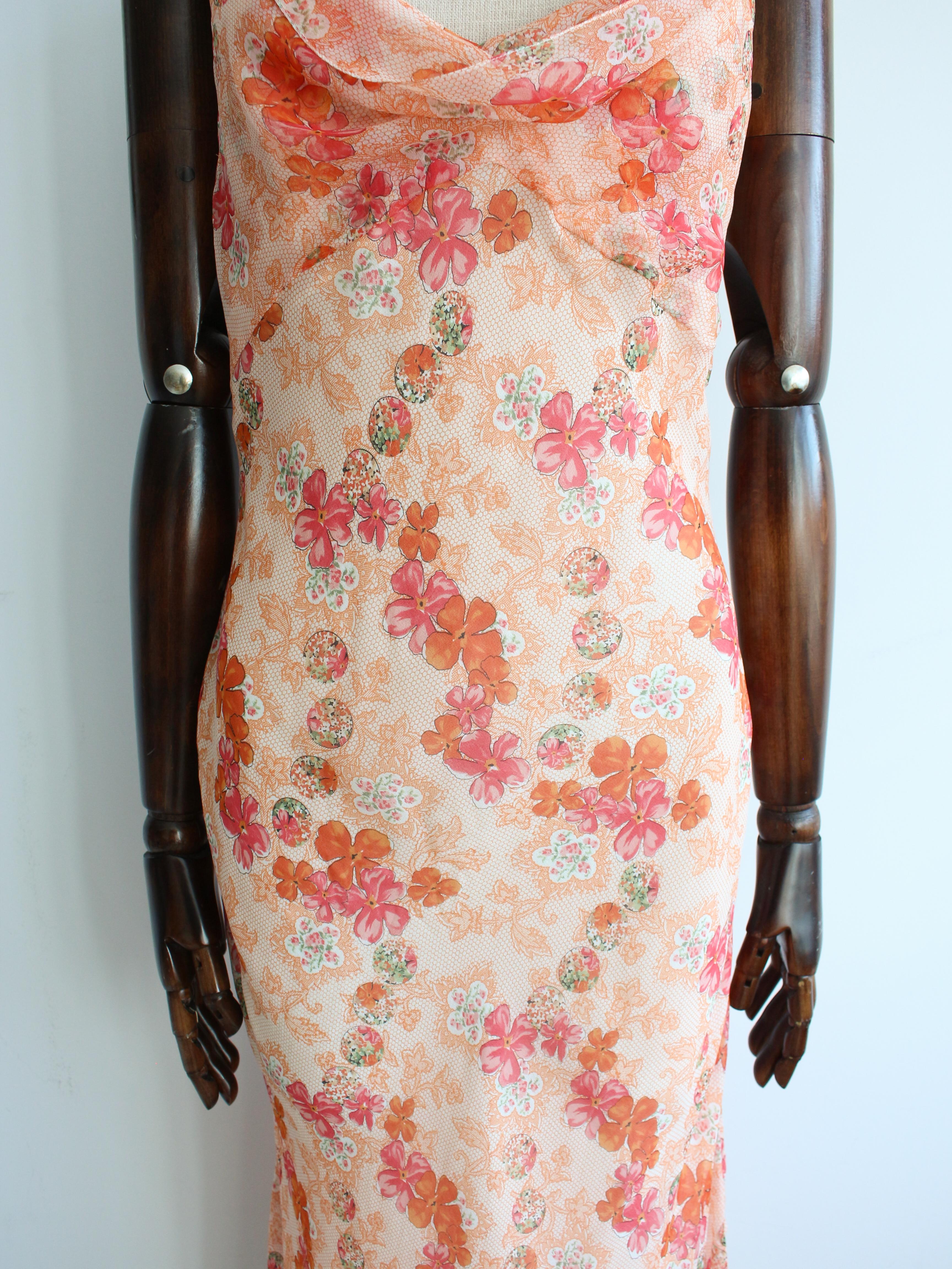 John Galliano Spring/Summer 2006 Floral Peach Silk Bias Cut Slip Dress For Sale 5