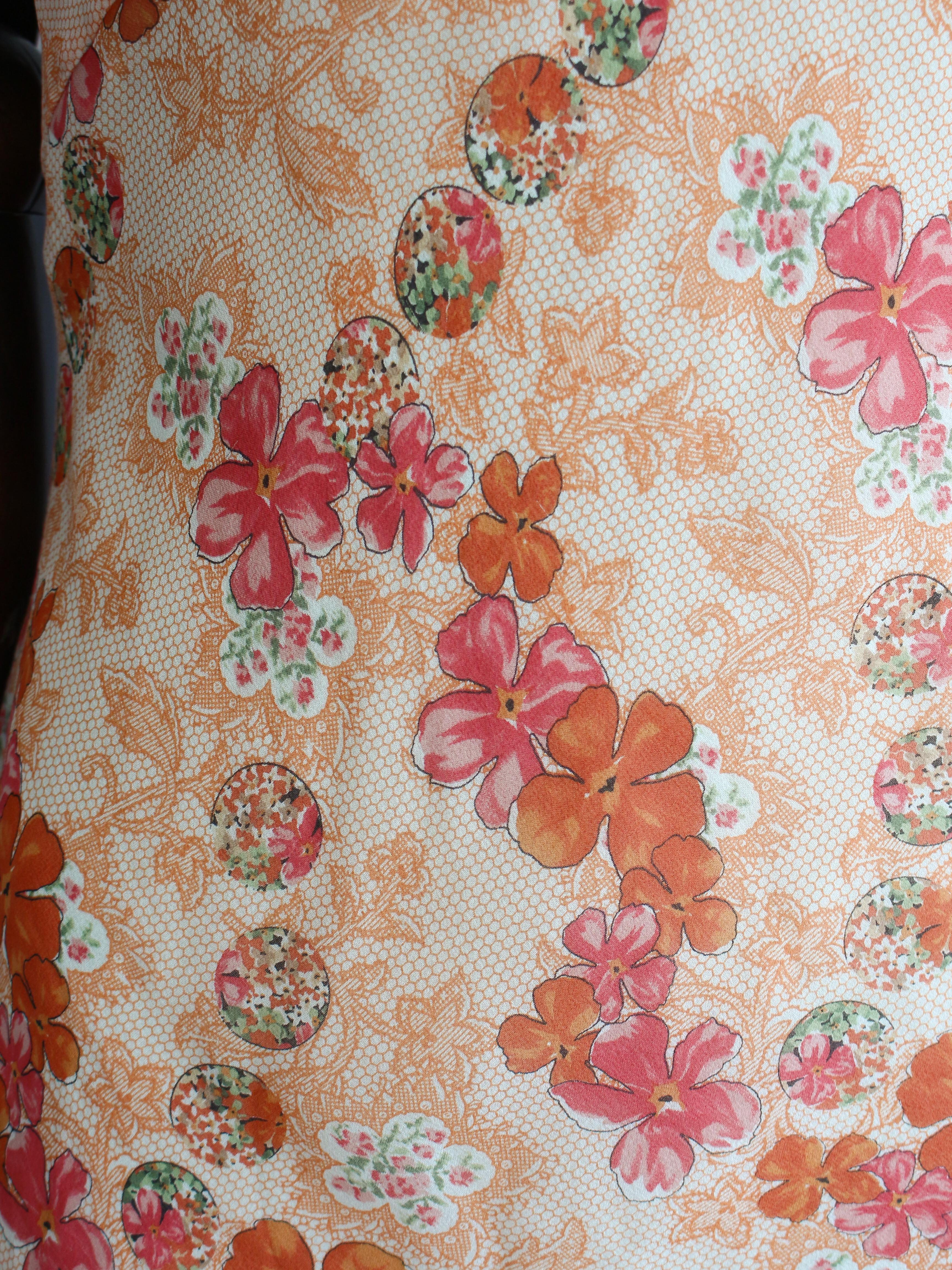 John Galliano Spring/Summer 2006 Floral Peach Silk Bias Cut Slip Dress For Sale 6