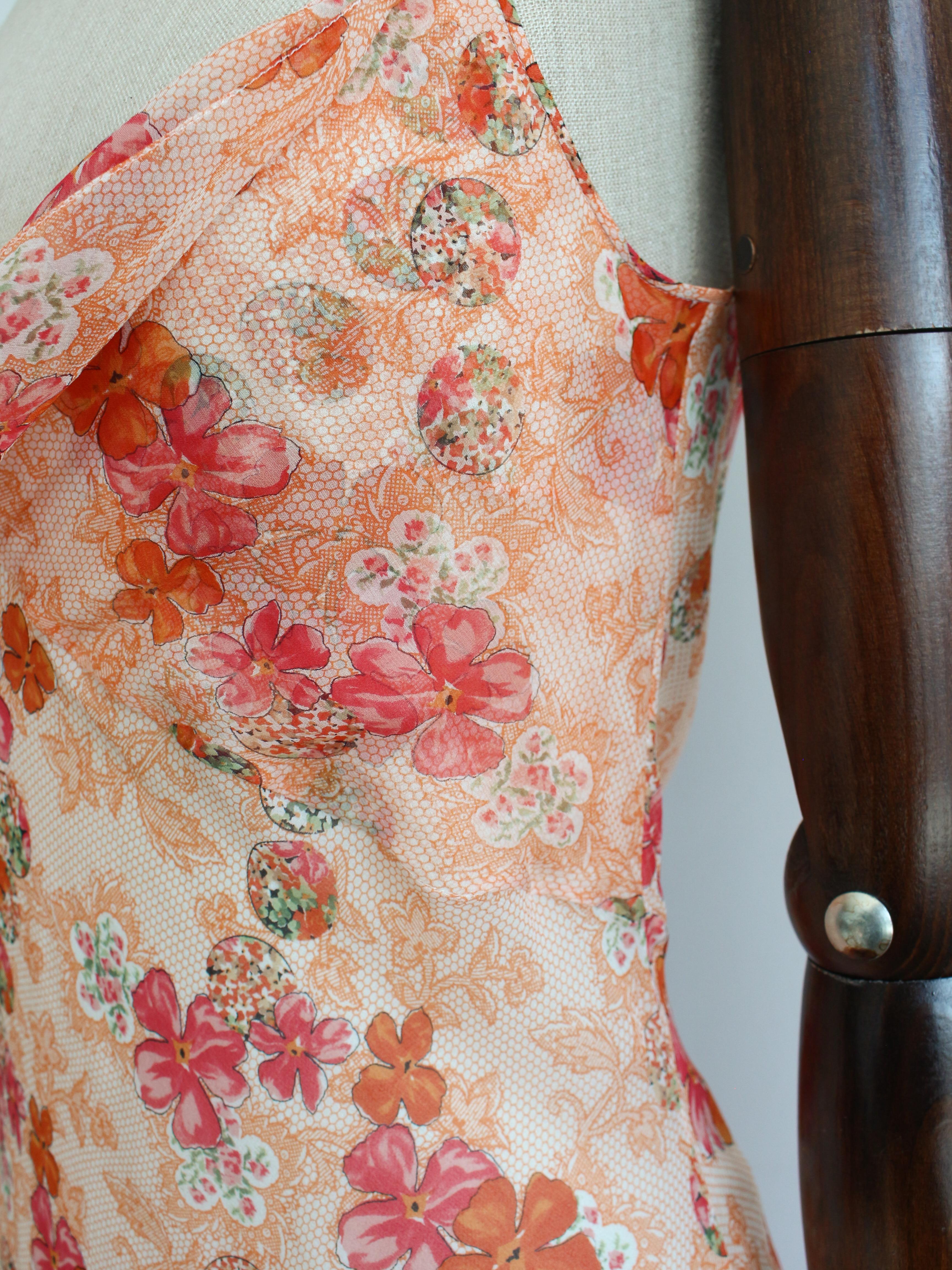 John Galliano Spring/Summer 2006 Floral Peach Silk Bias Cut Slip Dress For Sale 7