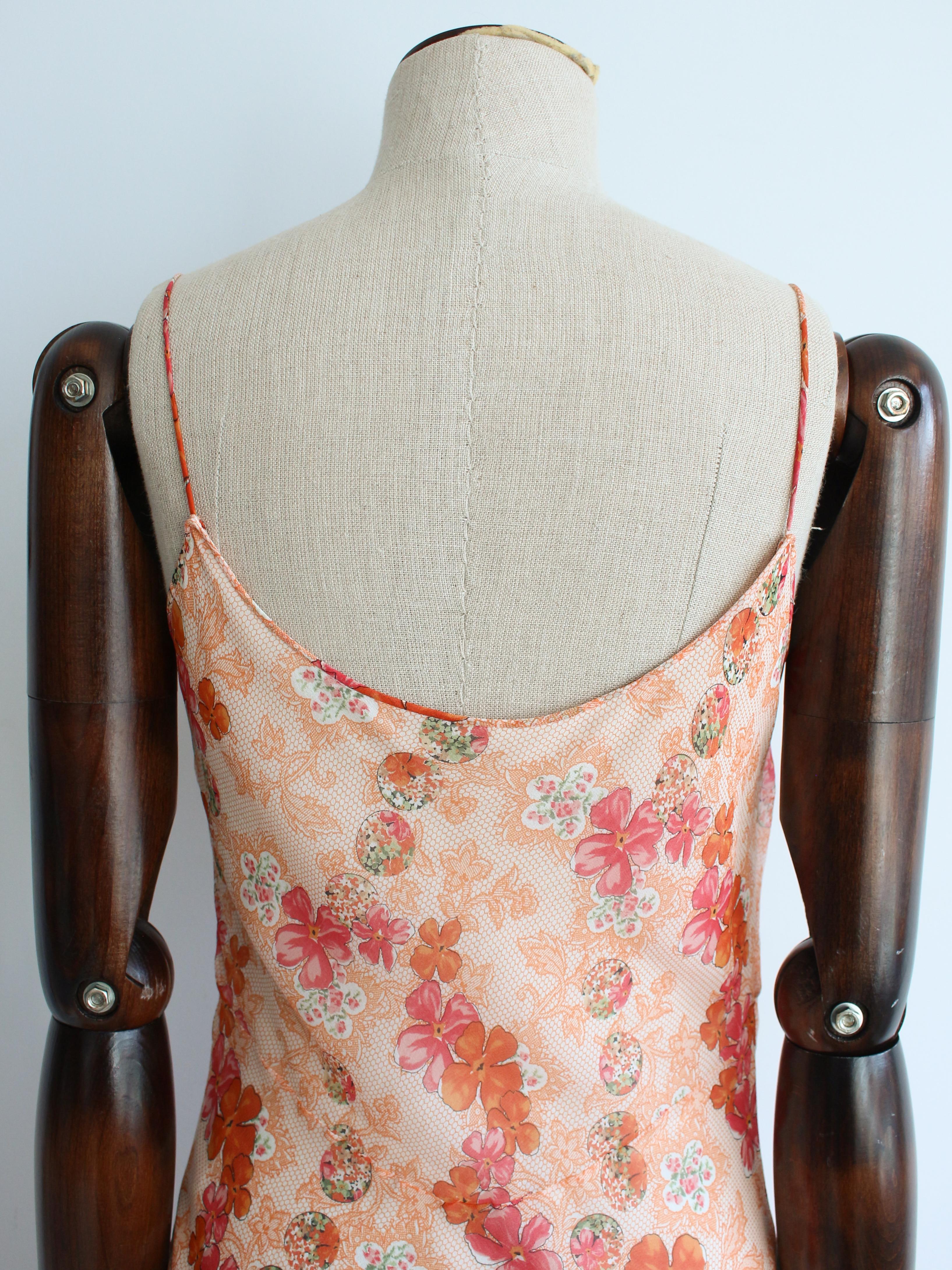 John Galliano Spring/Summer 2006 Floral Peach Silk Bias Cut Slip Dress For Sale 9