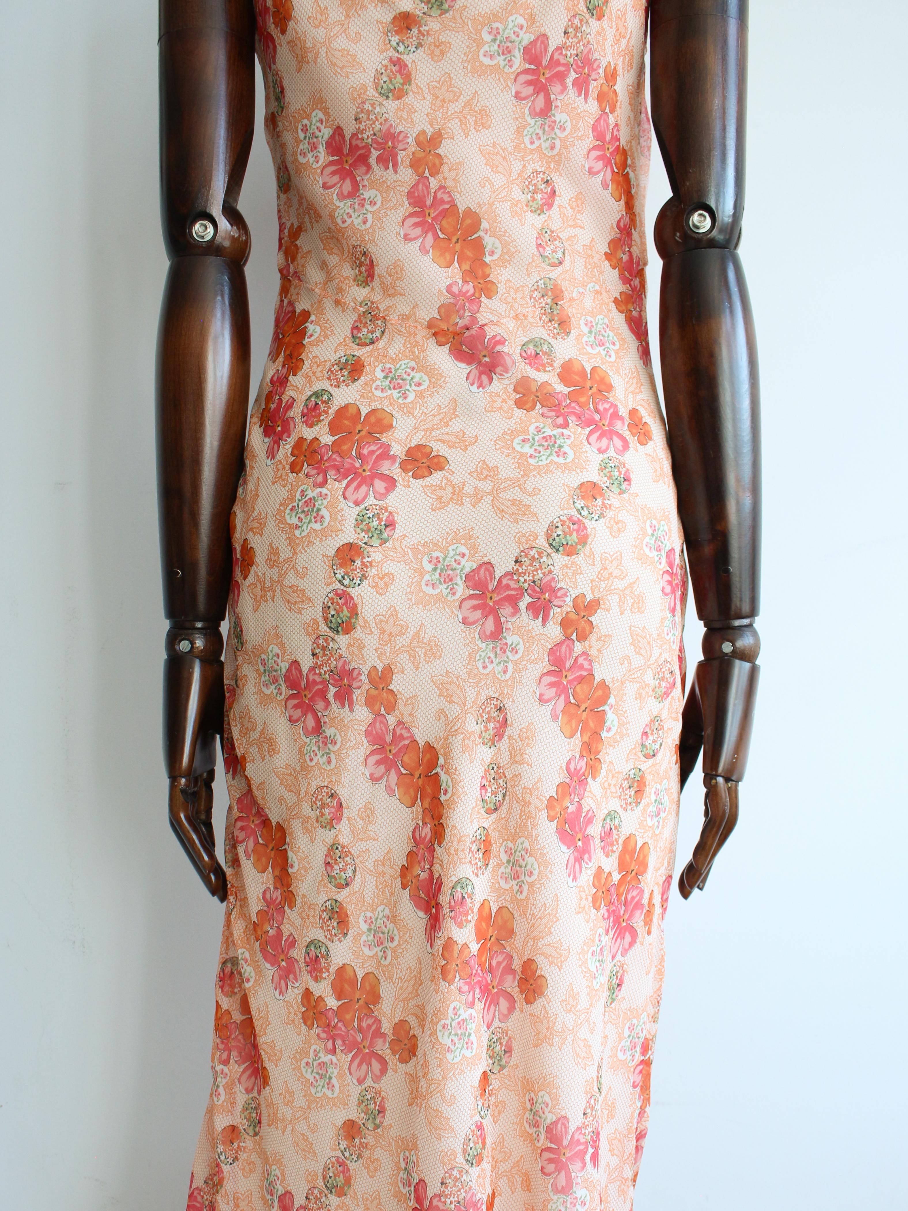 John Galliano Spring/Summer 2006 Floral Peach Silk Bias Cut Slip Dress For Sale 10