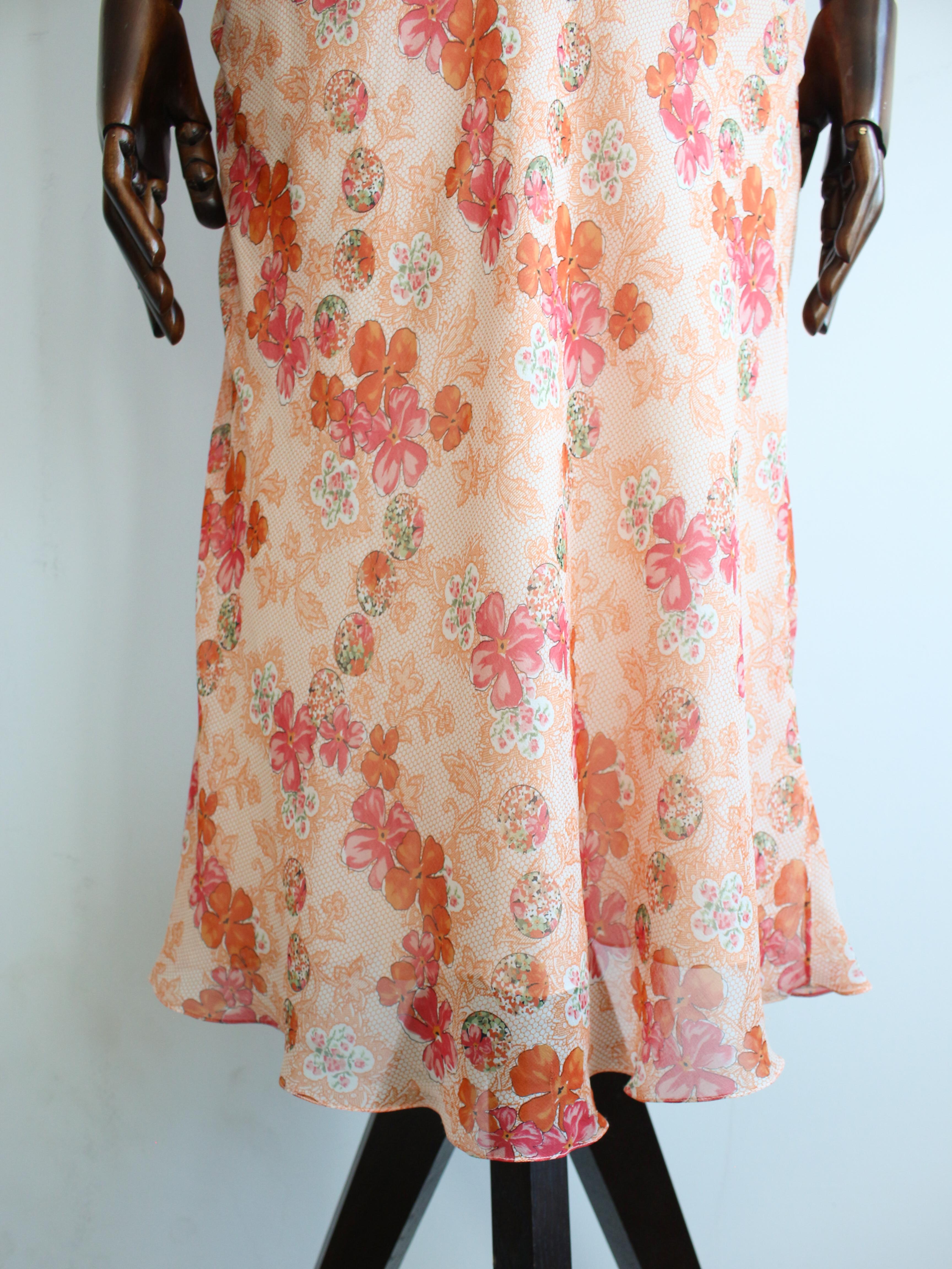 John Galliano Spring/Summer 2006 Floral Peach Silk Bias Cut Slip Dress For Sale 11