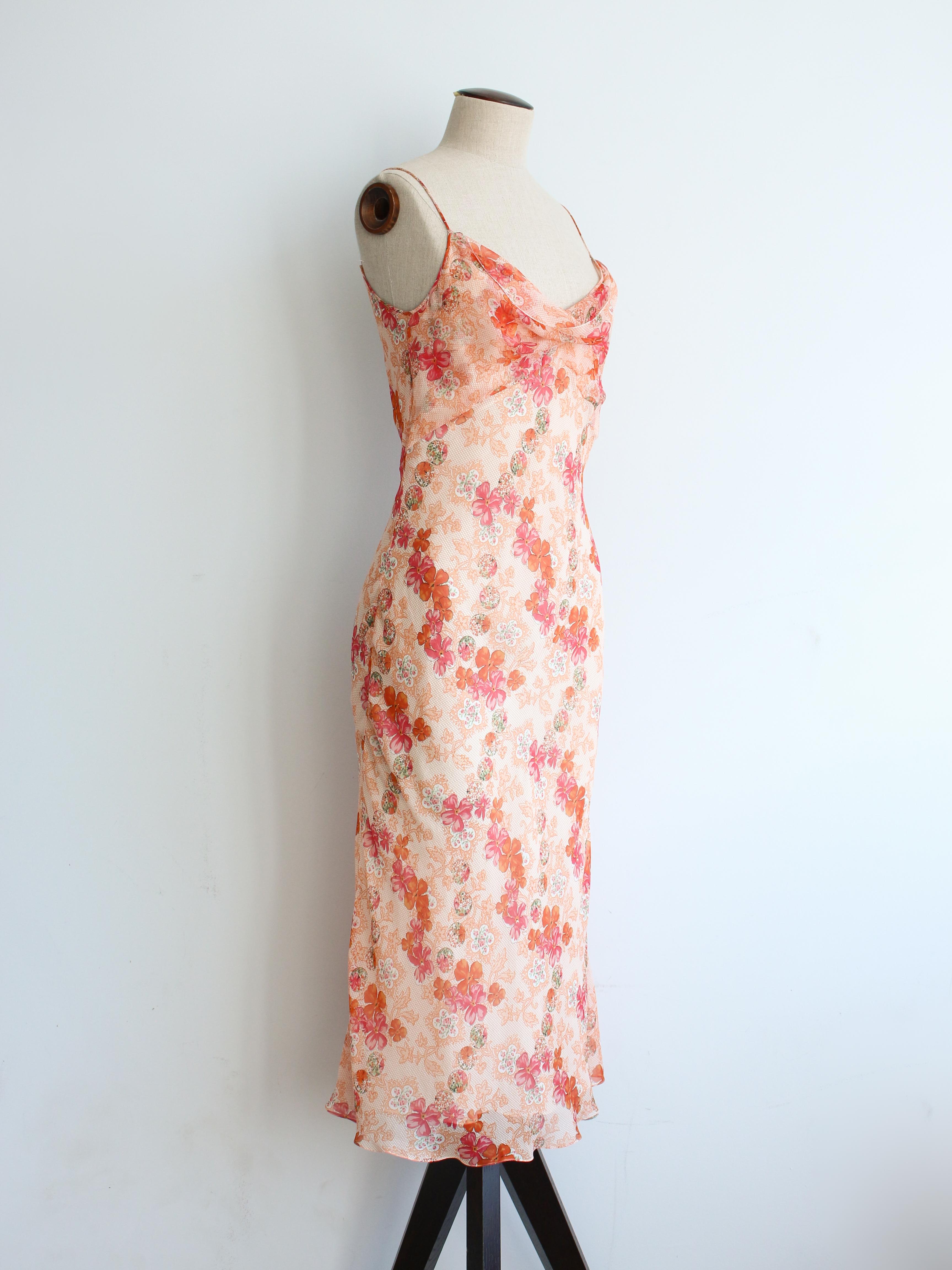 Beige John Galliano Spring/Summer 2006 Floral Peach Silk Bias Cut Slip Dress For Sale