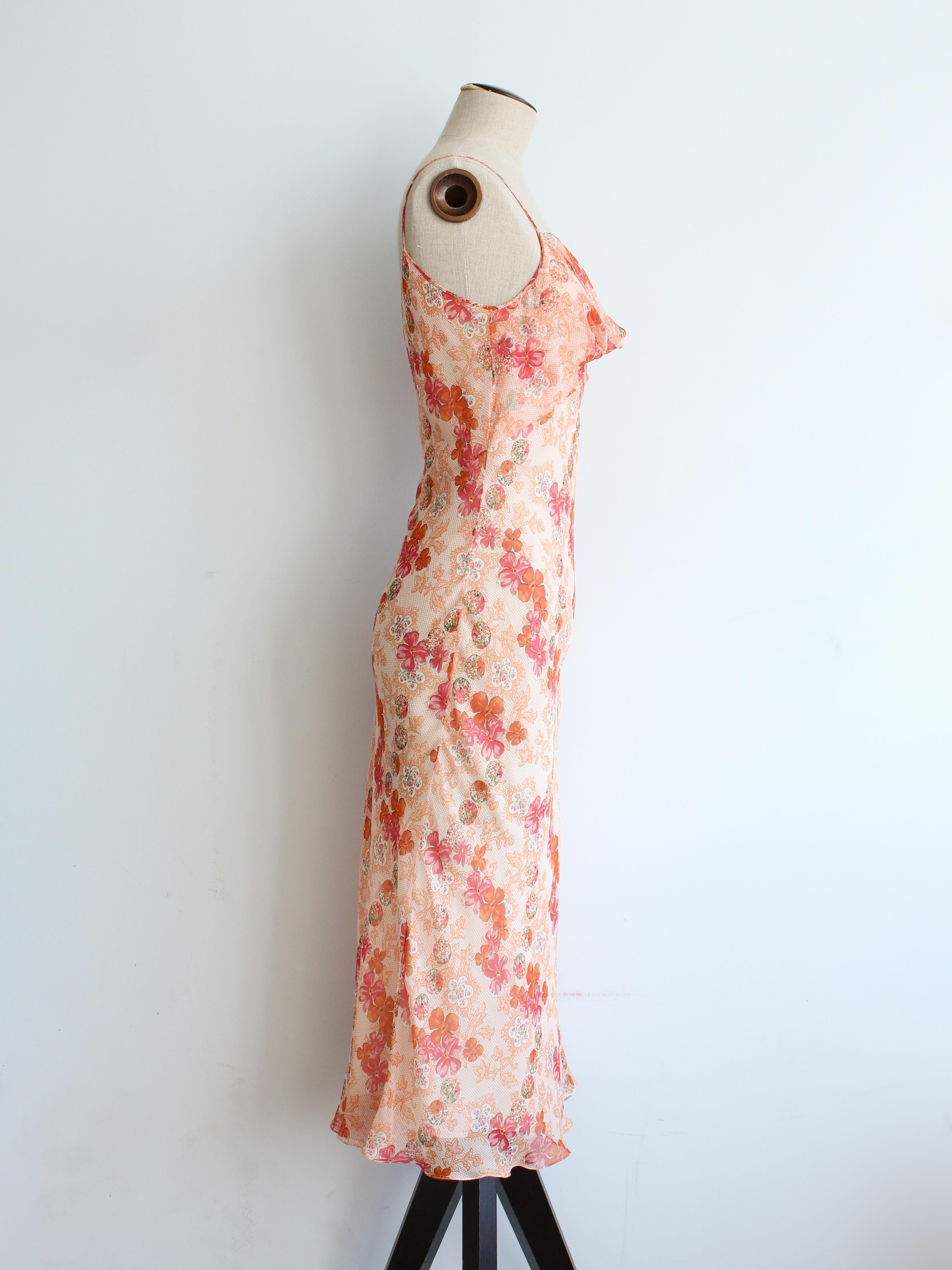 John Galliano Spring/Summer 2006 Floral Peach Silk Bias Cut Slip Dress In Excellent Condition For Sale In Manchester, GB